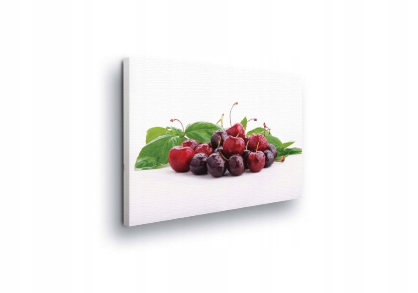 Obraz 80x60 Višně třešně ovoce léto svěžest zeleň bazalka