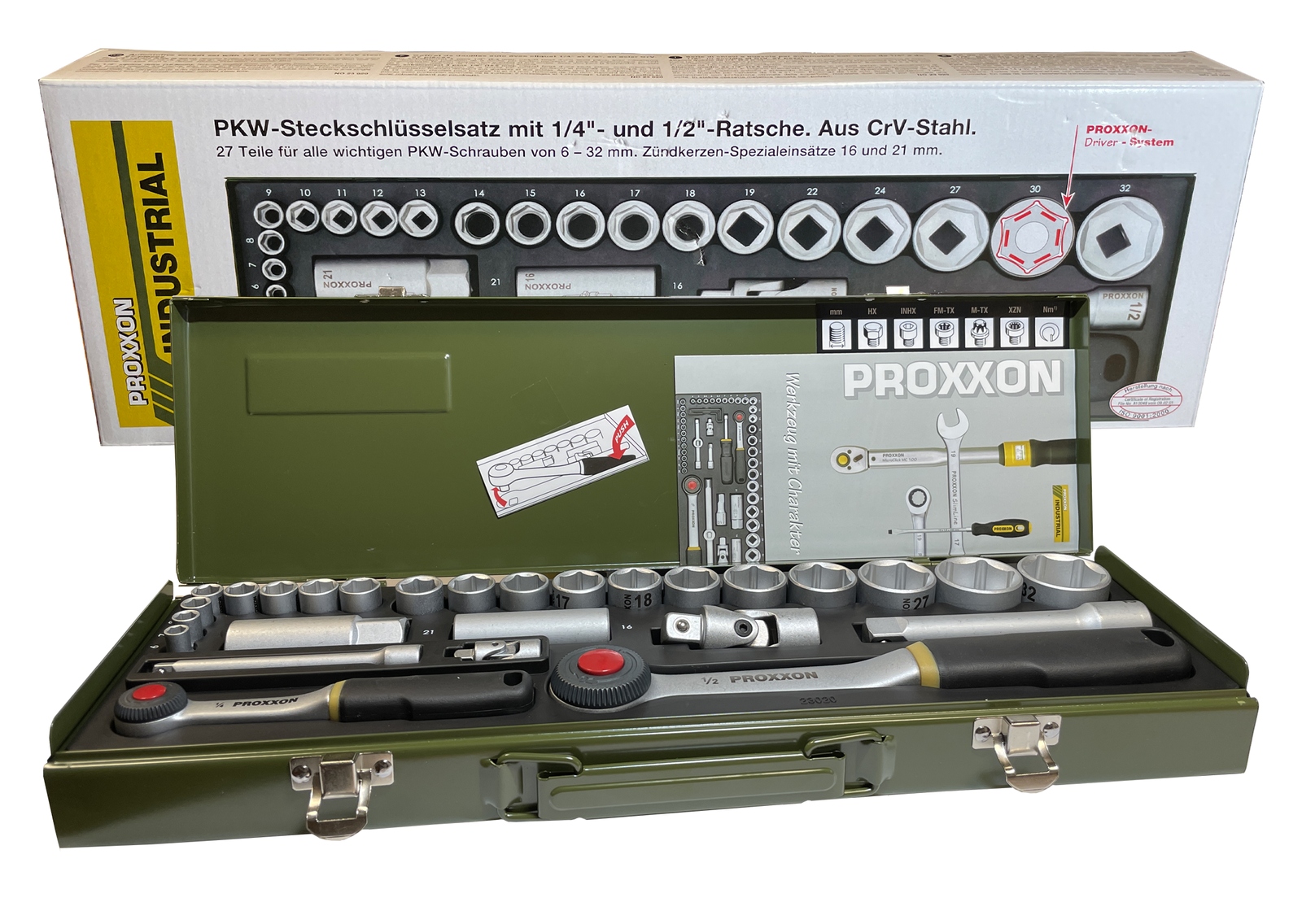 PROXXON ZESTAW KLUCZY NASADOWYCH 27 ELEMENTÓW + METALOWA WALIZKA PR23020