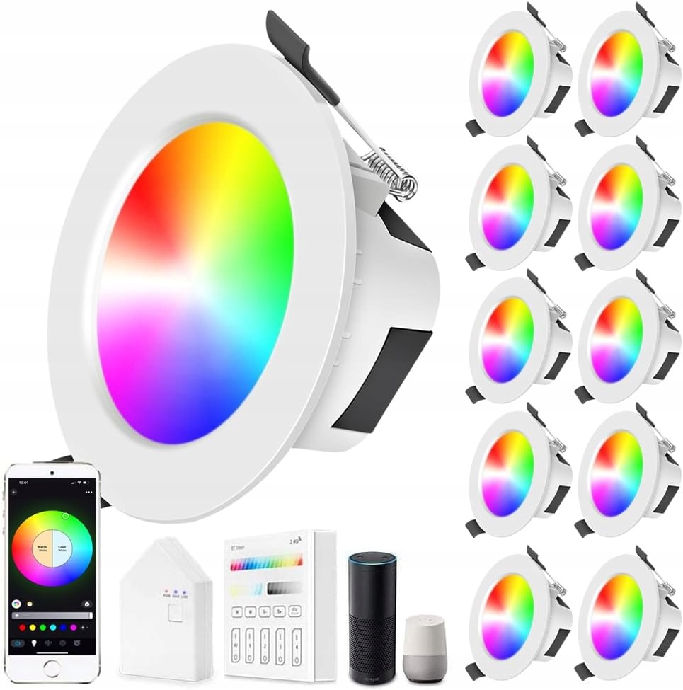 Lampa Downlight Rgbic Wifi Bluetooth 9W 160 000 farieb Alexa 10 kusov