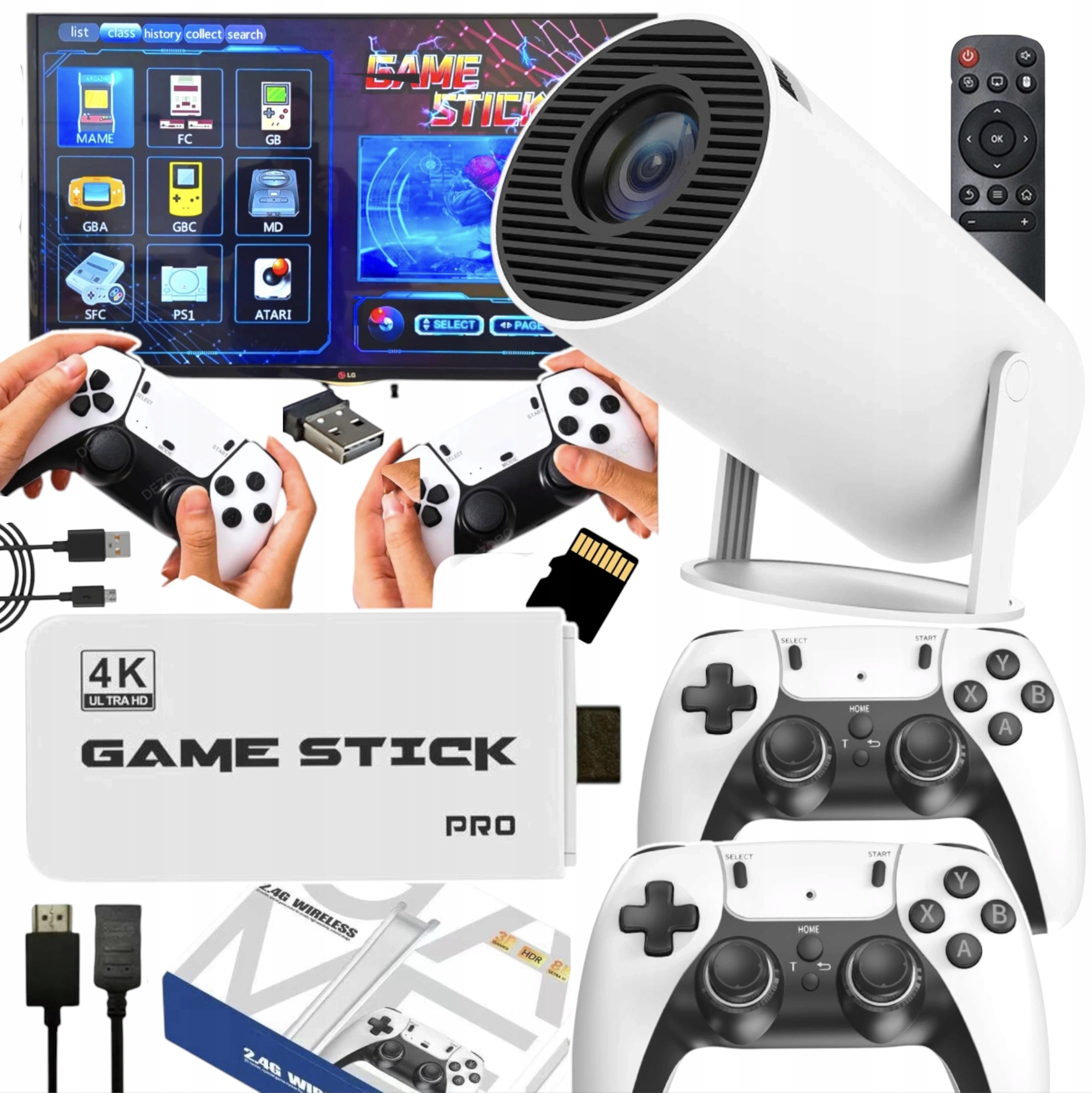 Model 2026 Retro Projektor Projektor Konzole 2 Pady Pilot Wifi Usb 20000 Her