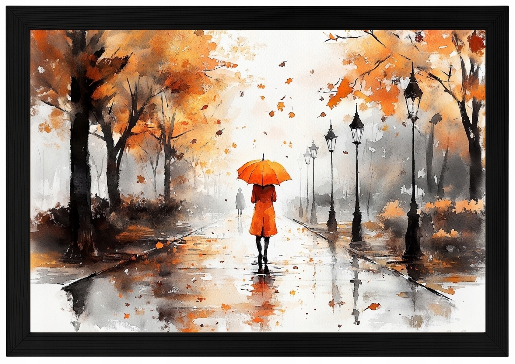 Rám Rámeček Plakát S Dřevěným Akvarelem, Ulice, Alejka, Deštník, Deštník 60x40