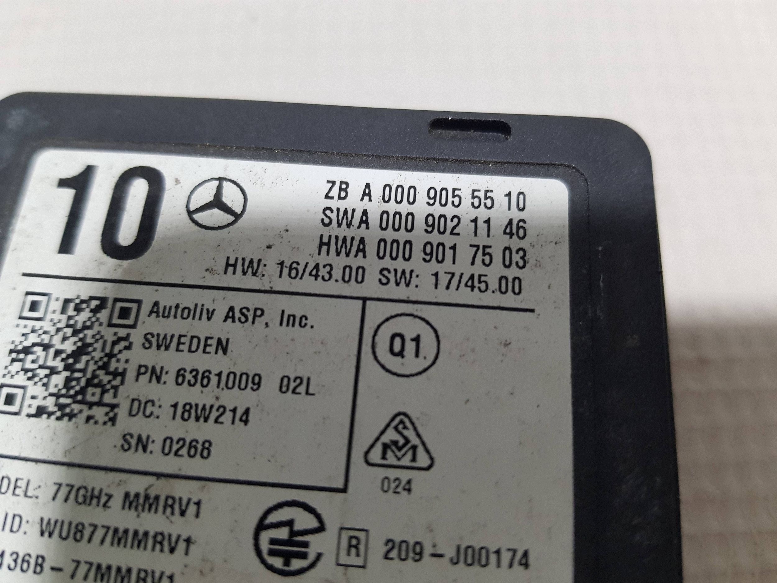 control unit module RADAR rear part MERCEDES W222 W213 A0009055510
