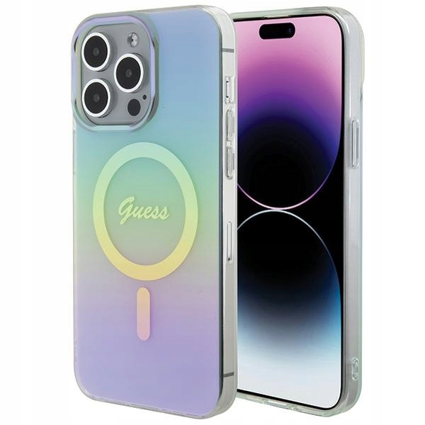Etui Guess IML Iridescent MagSafe na iPhone 15 Pro turkusowe Guess