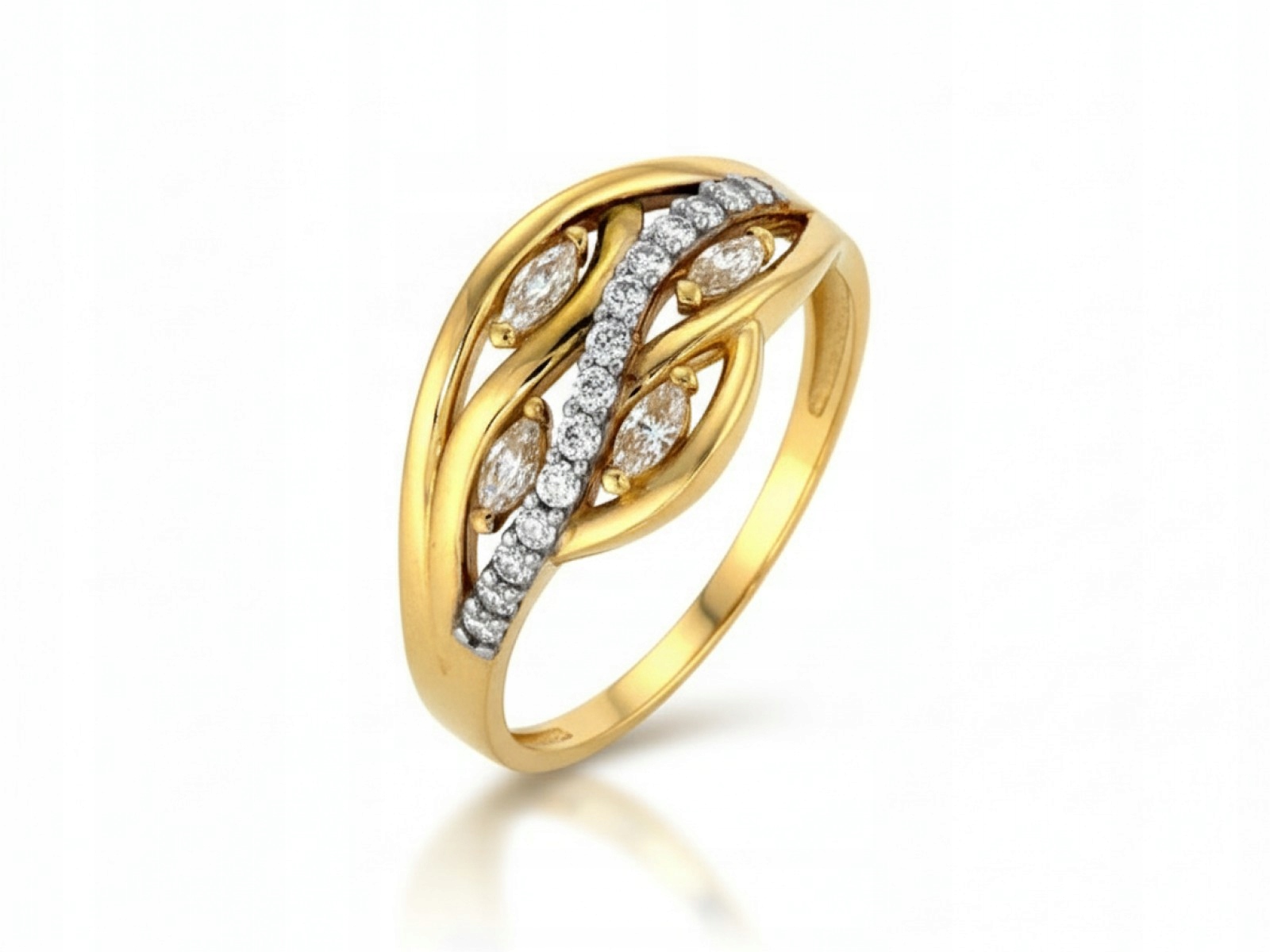 Zlatý prstýnek 585 elegantní vzor 22r s Bílými kameny 2.74 g