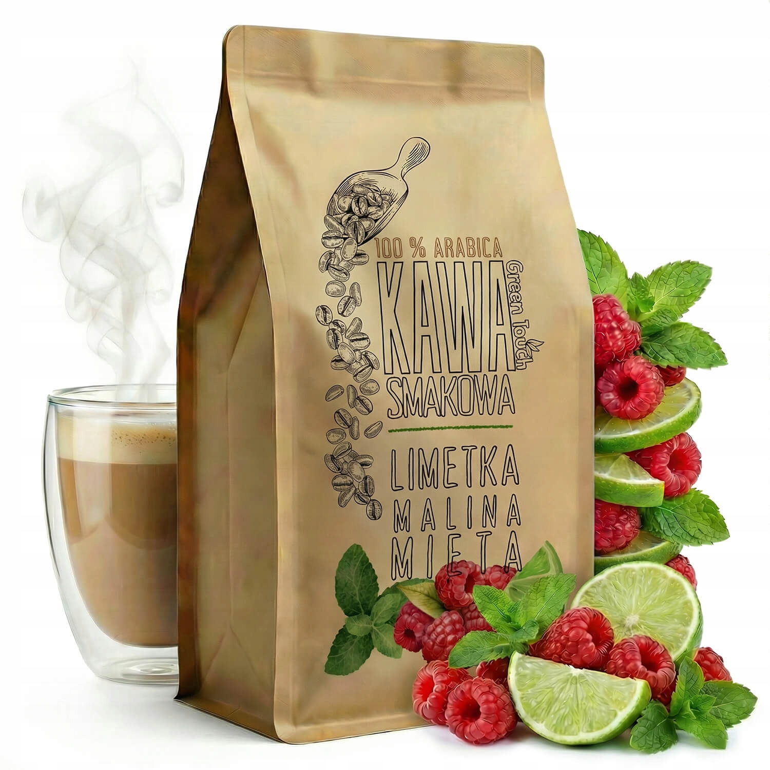 Káva Zrnková chuť Letní Osvěžení malinová máta 1 kg Green Touch