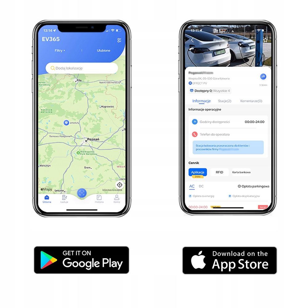 Stacja Ładowania EV365 AC2 moc 2x22kW z Terminalem Funkcje dodatkowe licznik energii elektrycznej