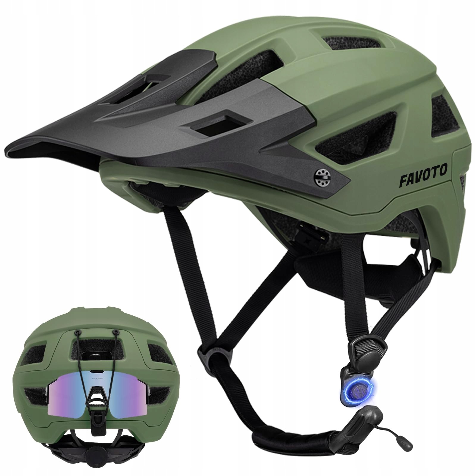 Kask rowerowy Favoto Mtb zielony wojskowy 57-61cm podwójna Inmould