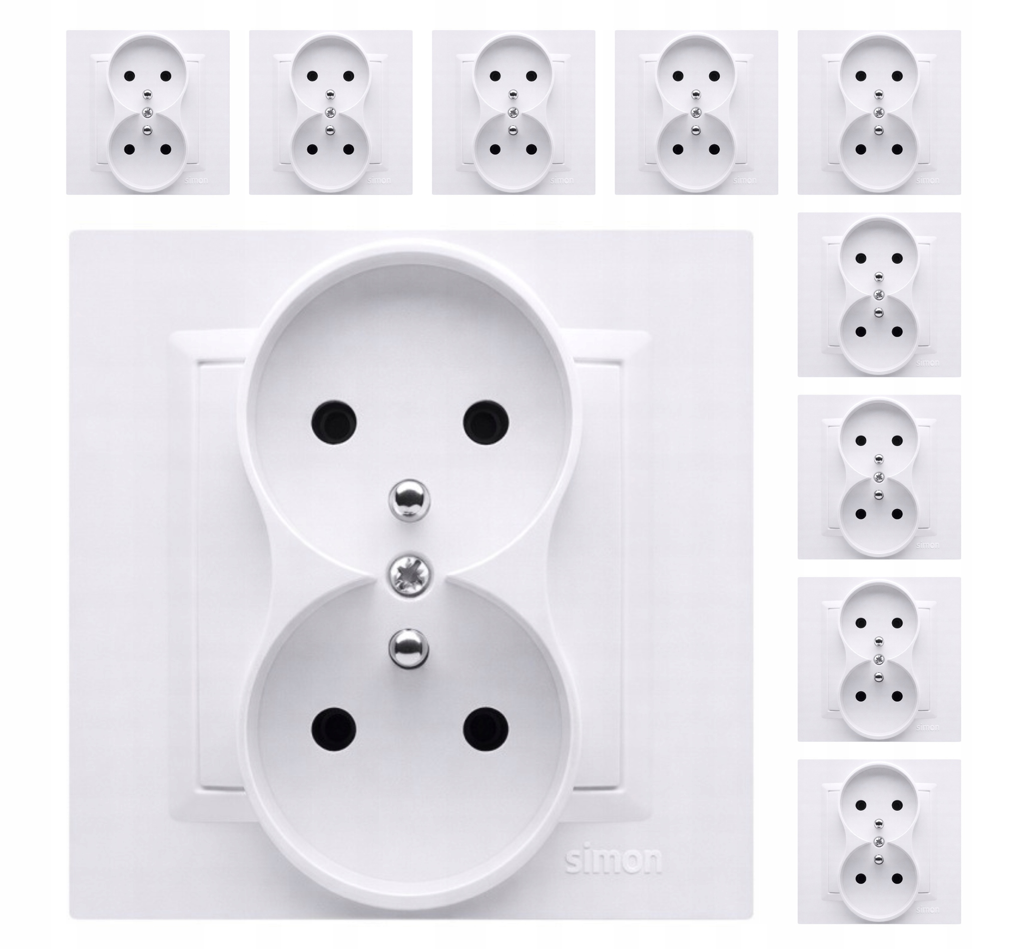 SIMON10 Gniazdo Podwójne Z/u Monoblock Białe 10 sztuk