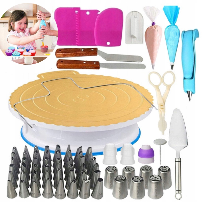 Velká Sada Na Zdobení Dortů 124KS Talíř Otočný Rukáv Příslušenství