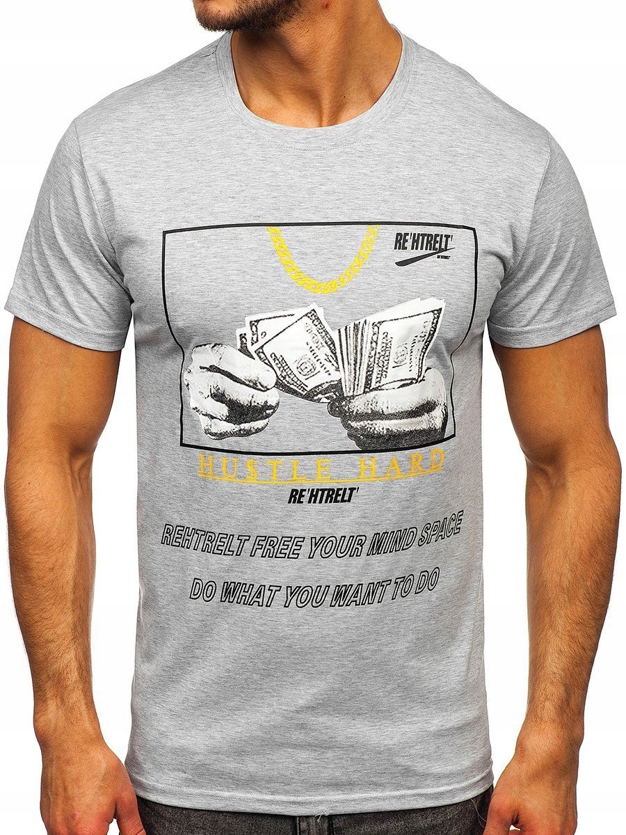 

T-shirt Męski Z Nadrukiem Szary KS2538 DENLEY_2XL