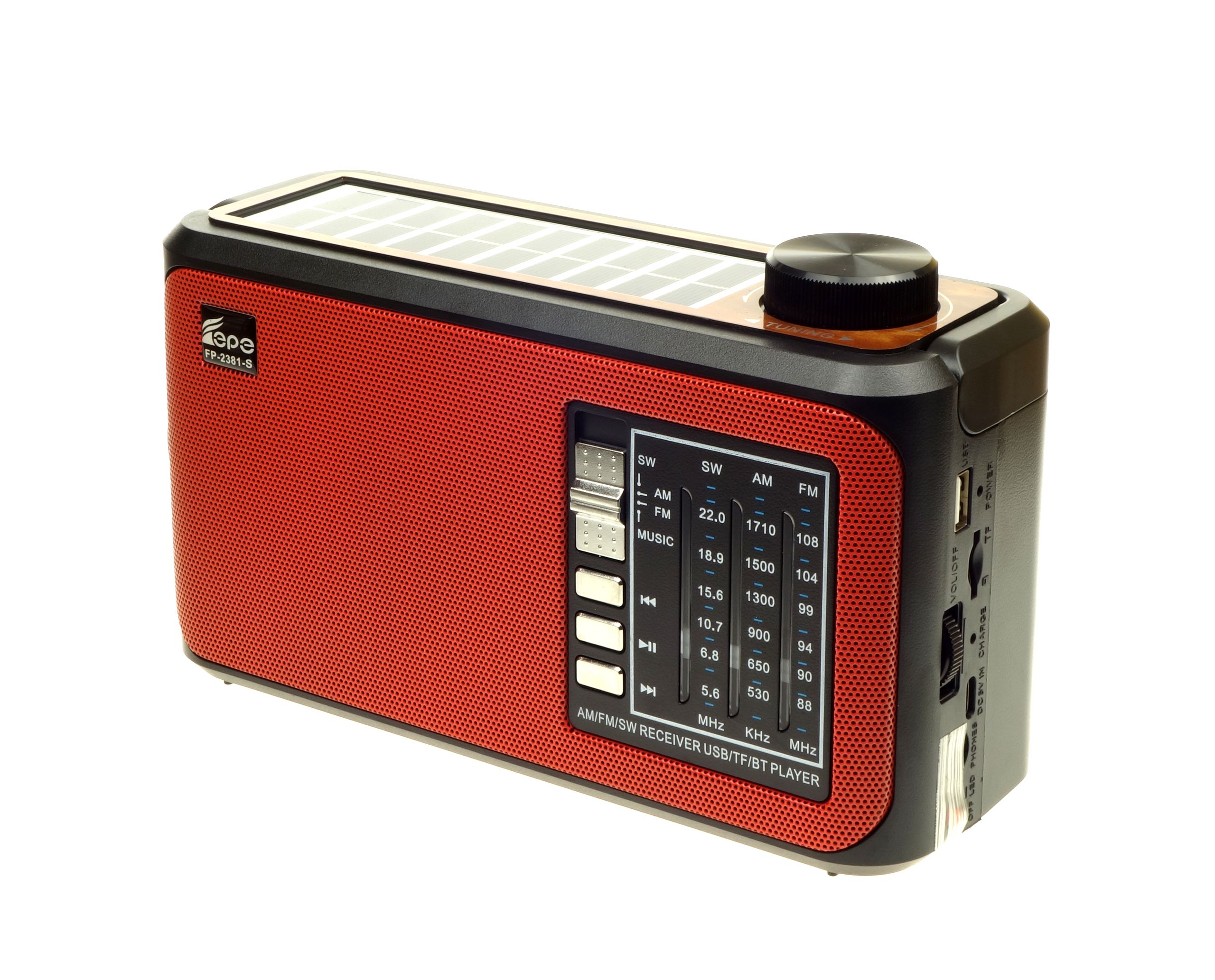 Radio Solarne Bluetooth Usb Aux Sieciowo Bateryjne z Uchwytem