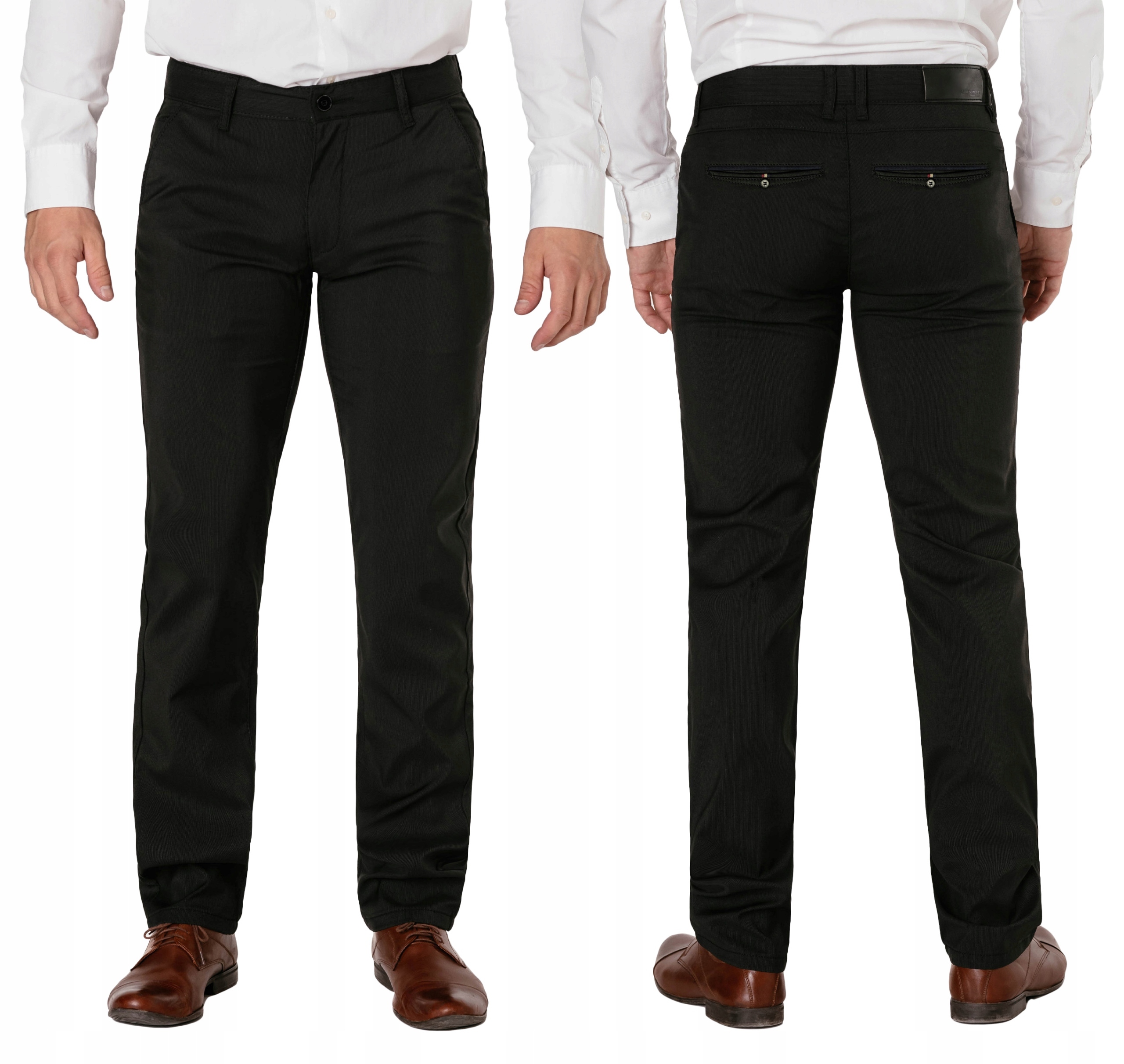 Czarne Wizytowe Spodnie Męskie Chinosy Vip Bawełniane V665 33/30