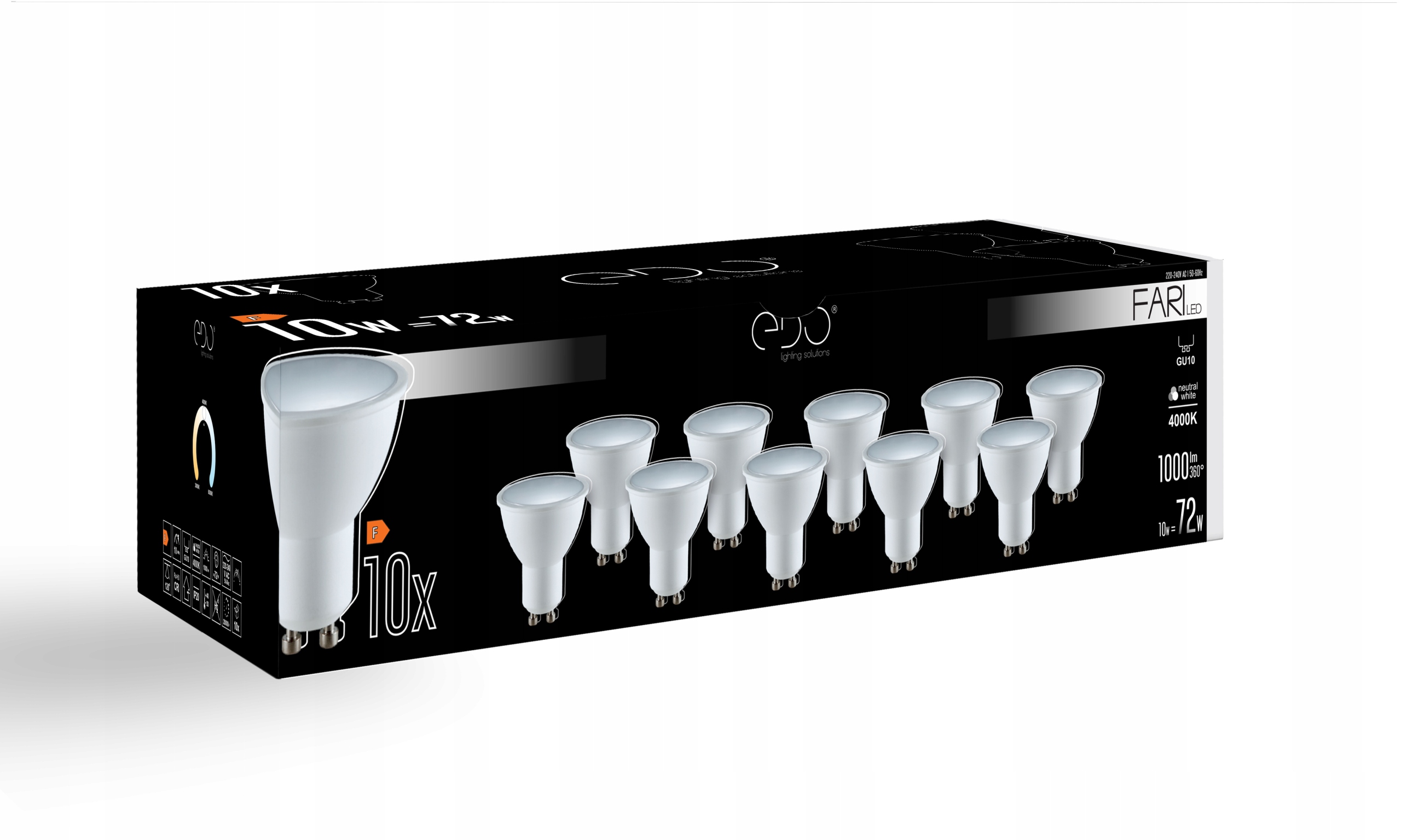

Zestaw 10x Żarówka Led GU10 10W 4000K 1000lm Edo