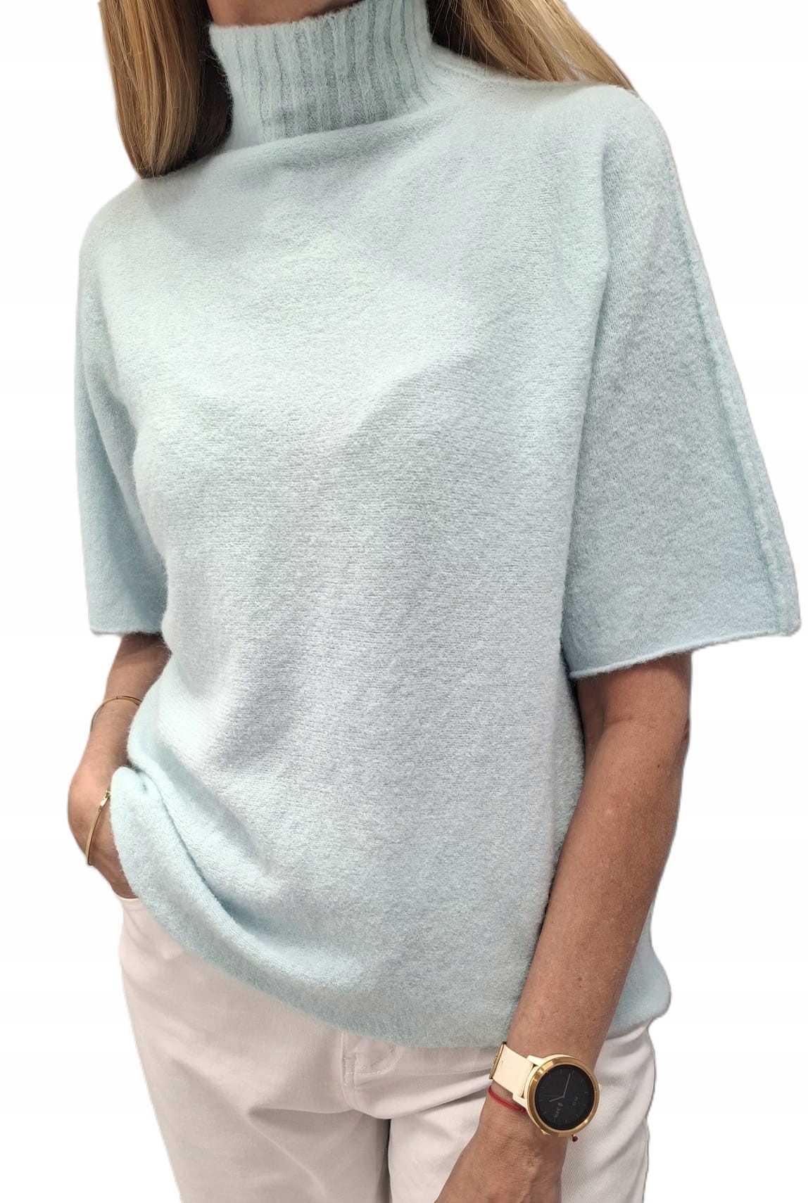 Cocomore Pologolfový svetr Oversize Krátký rukáv Baby Alpaca Modrý Nw