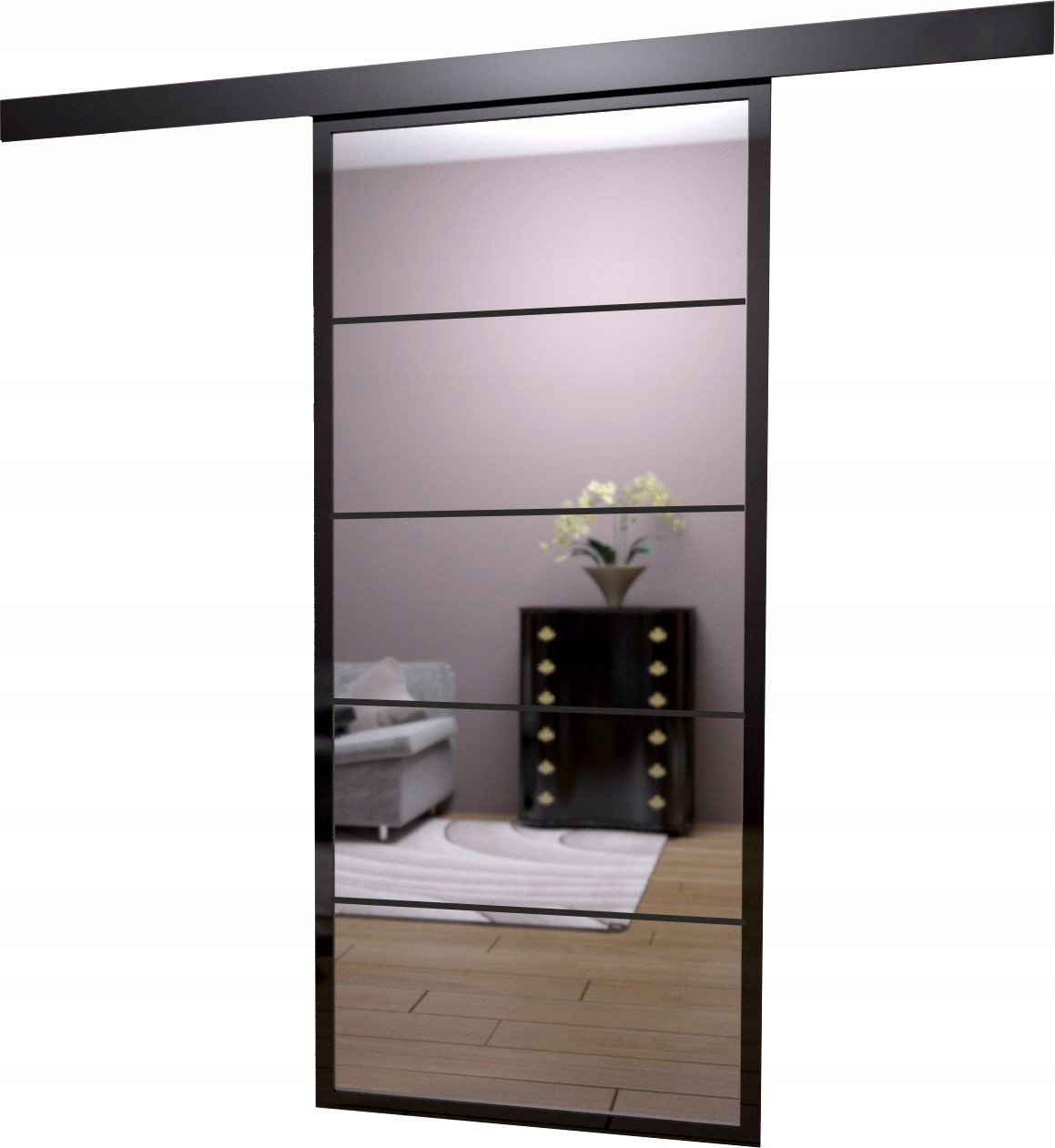 Drzwi Szklane Przesuwne System Loft Czarny Lustro