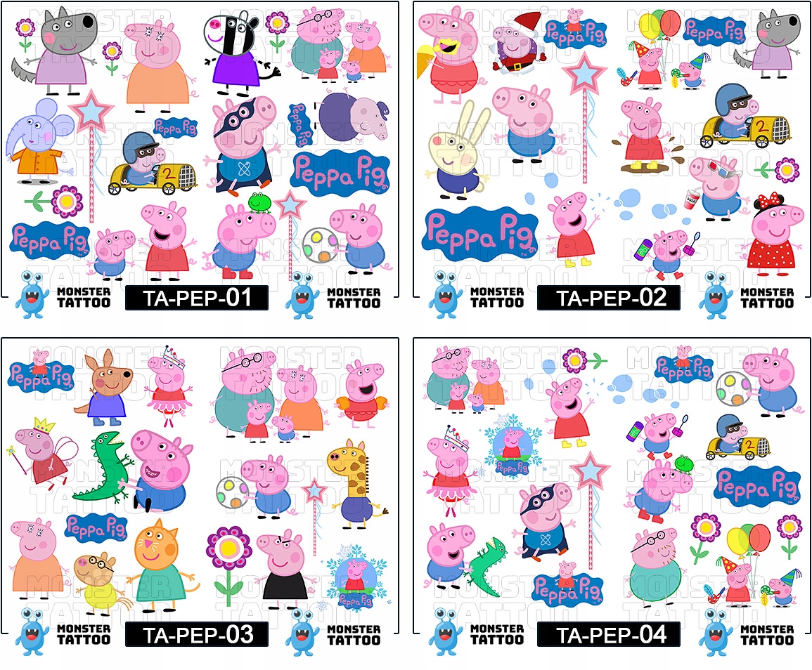 NAJLEPSZE TATUAŻE ZMYWALNE DLA DZIECI DZIECIĘCE ŚWINKA PIG PEPPA WZORY Waga produktu z opakowaniem jednostkowym 0.2 kg