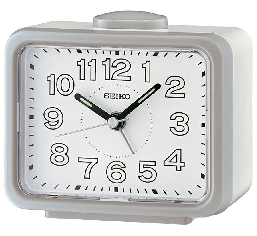 Bílo-šedý Budík Seiko QHK061N, Hlasitý Alarm, Tichý Mechanismus