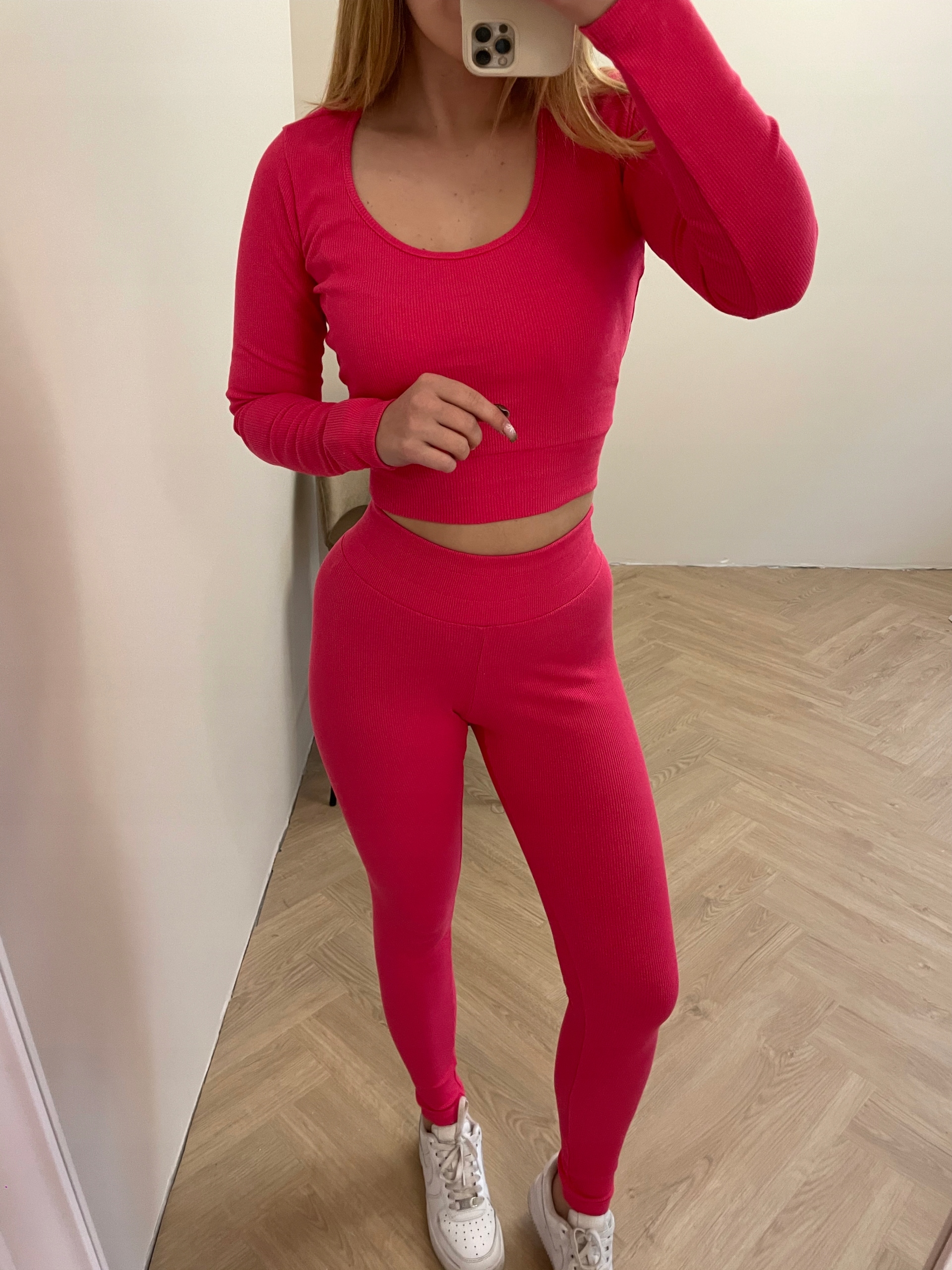 Komplet Žebrovaný Top Legíny Fuchsiová S/m