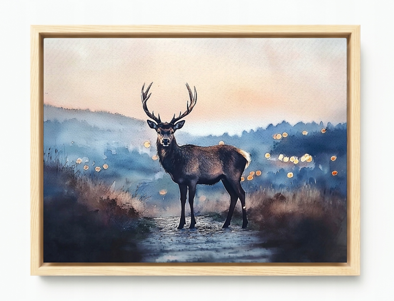 Obraz Rám Americký Box Akvarel Příroda Fauna Zvíře Jelen Večer 80x60