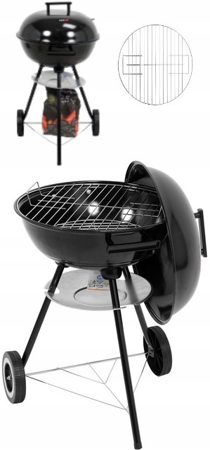 Gril Na Uhlí Kulatý S Víkem Chromovaný Rošt Rožeň 41 CM Lund 99918
