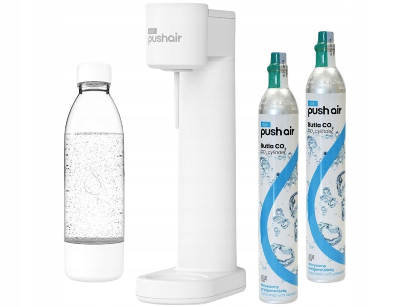 Saturator Dafi PushAir Biały z dwoma nabojami butelka