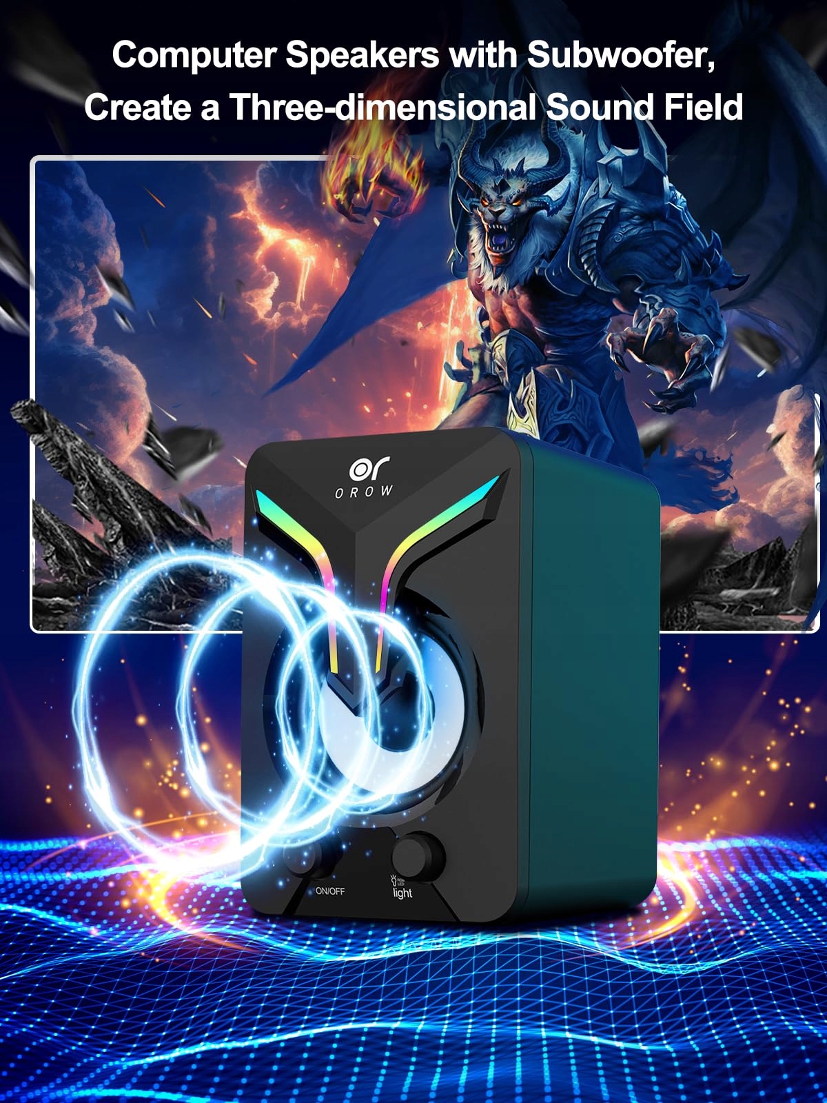 OROW Głośniki PC 2.1 Stereo 11W Z Subwooferem RGB Gaming USB AUX — miniatura 6
