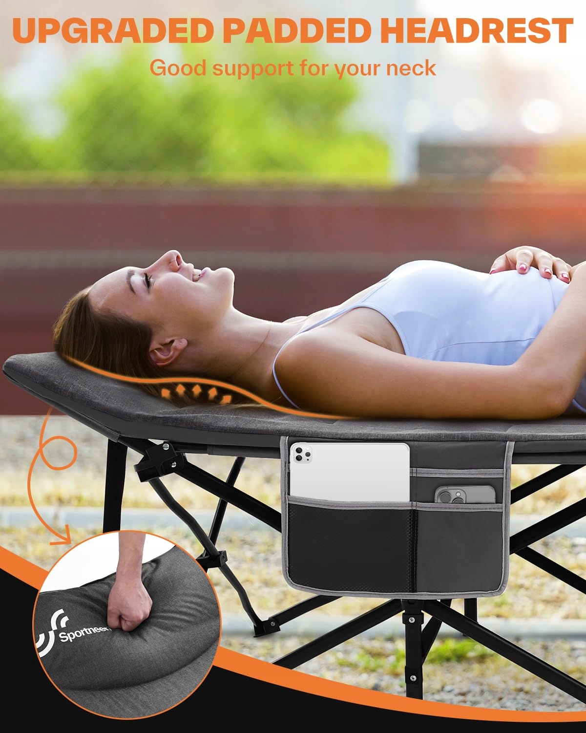 SPORTNEER Łóżko Polowe Składane 200x79cm Do 204KG Kemping Plaża Ogród — miniatura 4