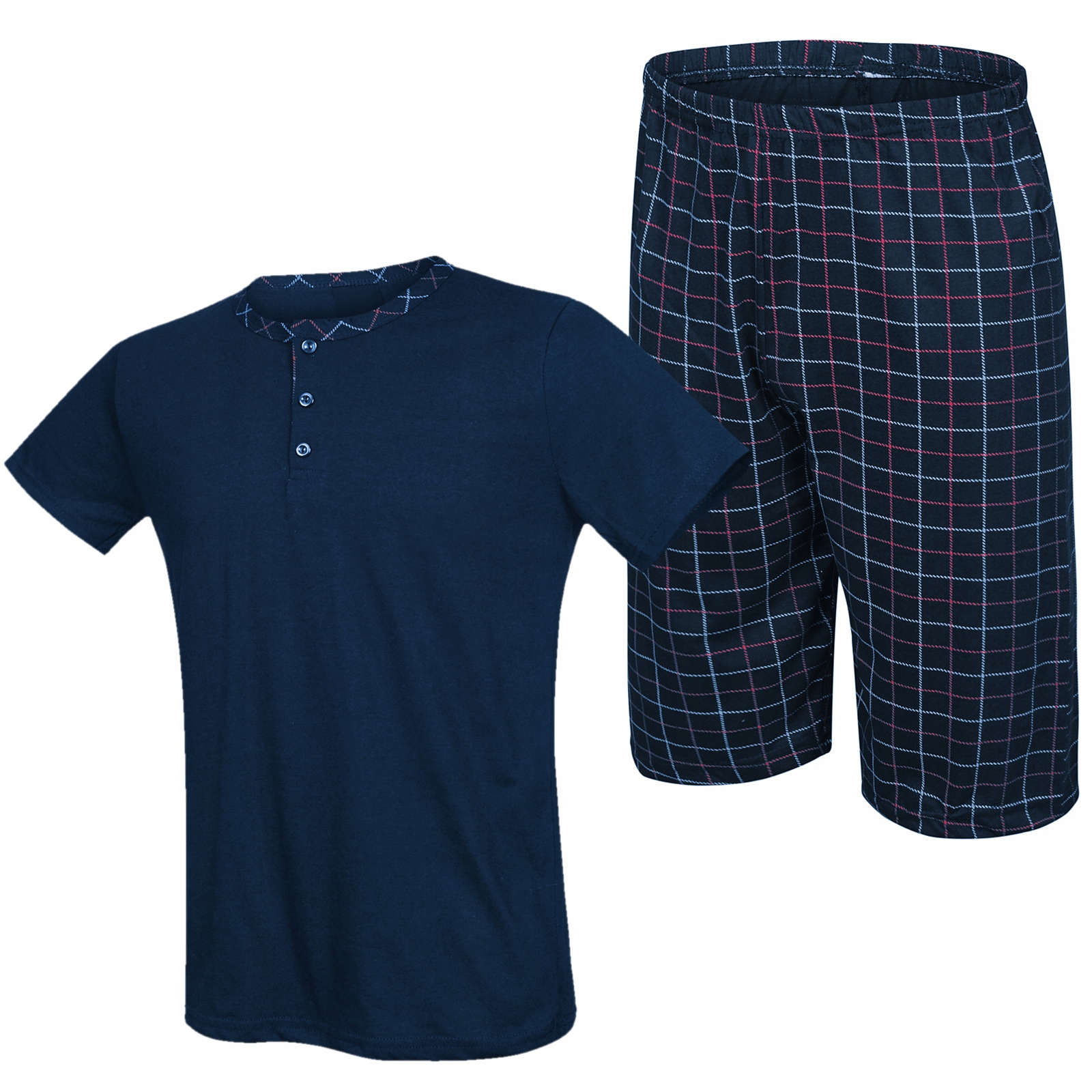 

Piżama Bawełniania Męska Krótki Rękaw Krata