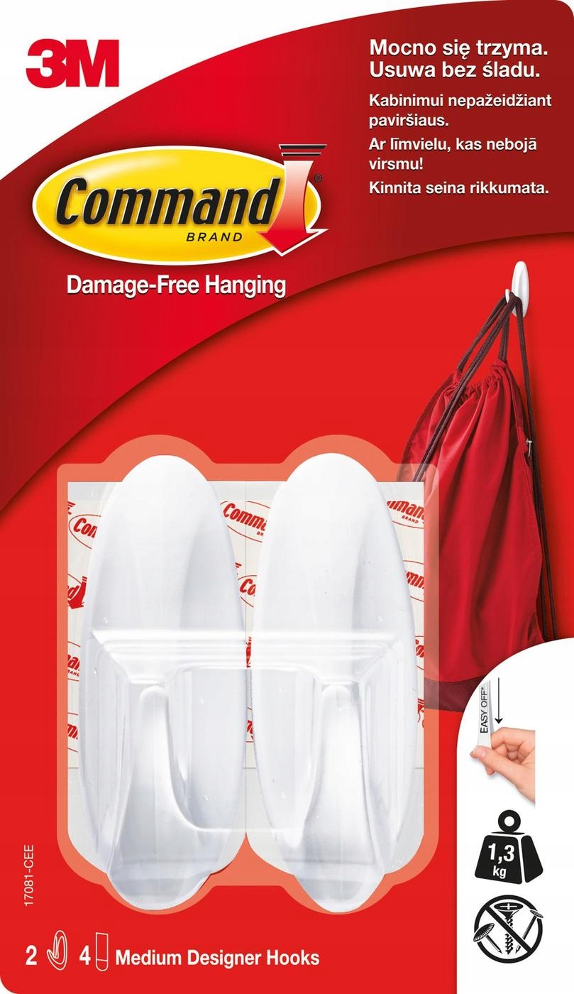 

Haki średnie wielerazowego użytku Command 3M 2szt