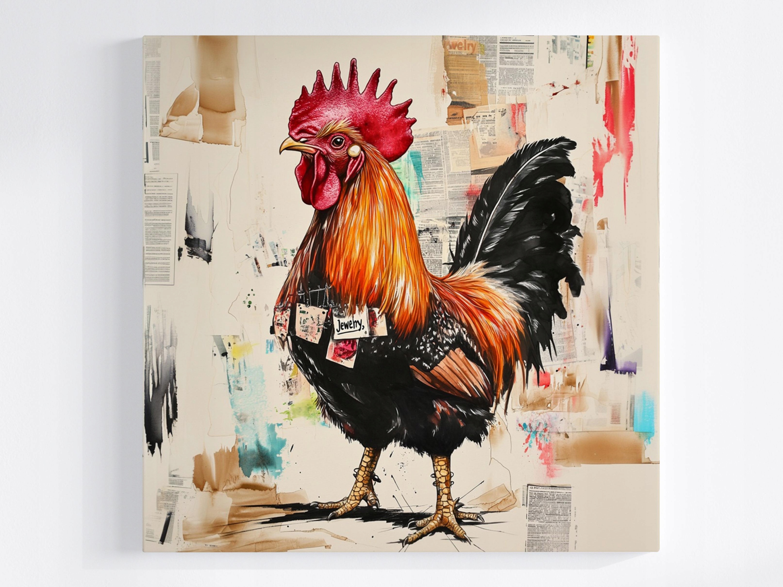 Obraz Na Plátně Canvas Grafika Pop Art Koláž Mix-media Kogut Pták 60x60
