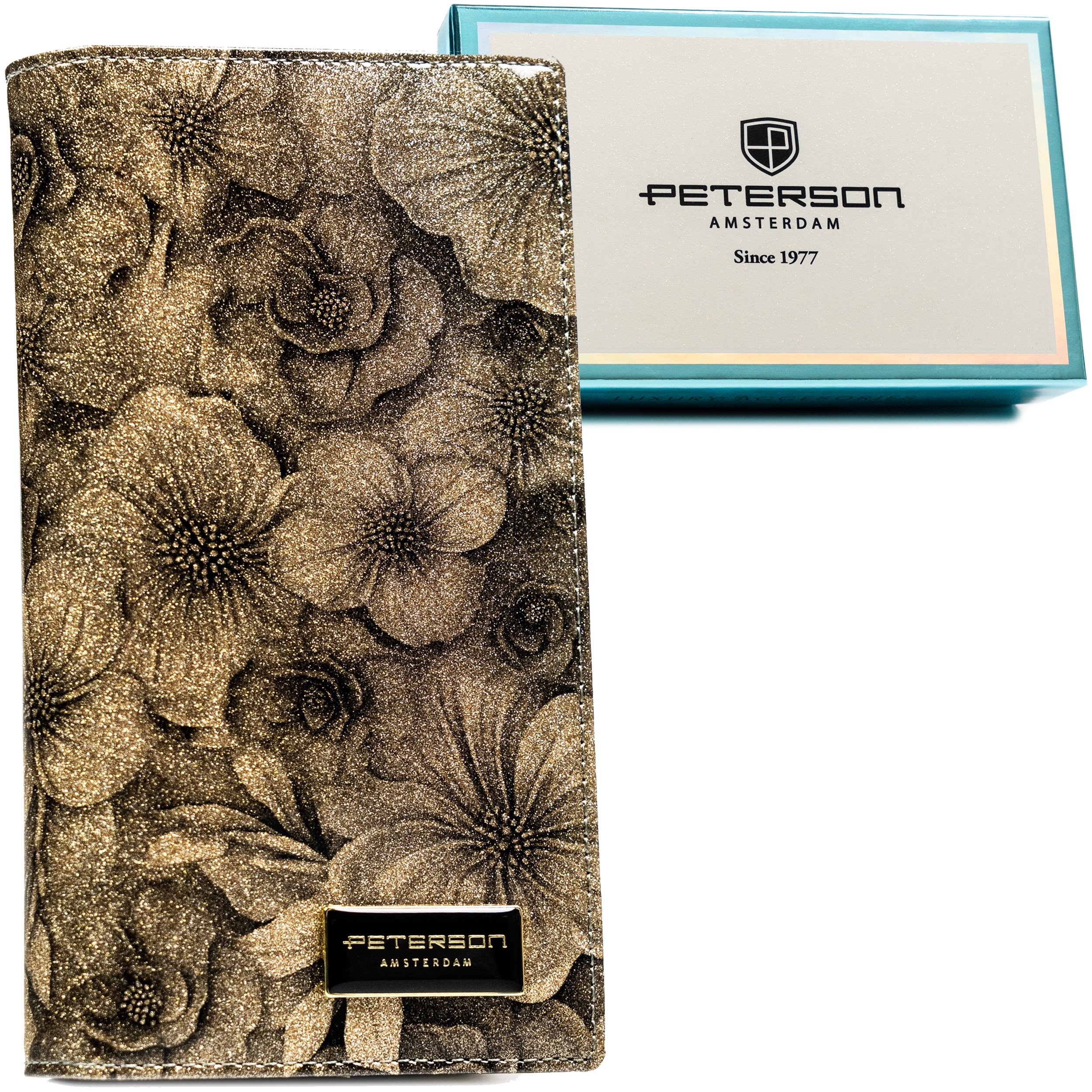 Damski portfel skórzany Rfid ochrona lakierowany pojemny Peterson