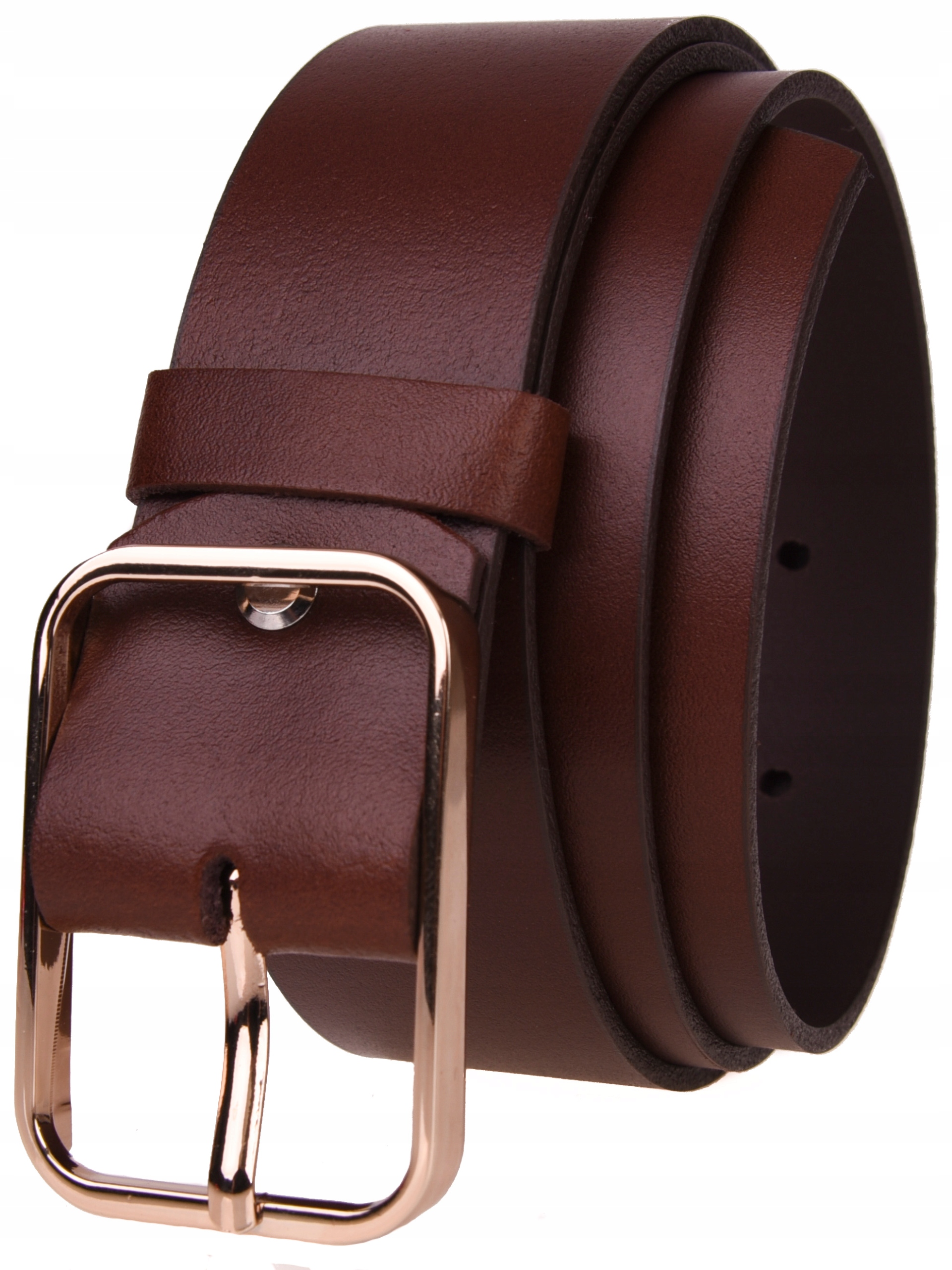 

Skórzany Pasek damski 4cm c.BRĄZ złota klamra