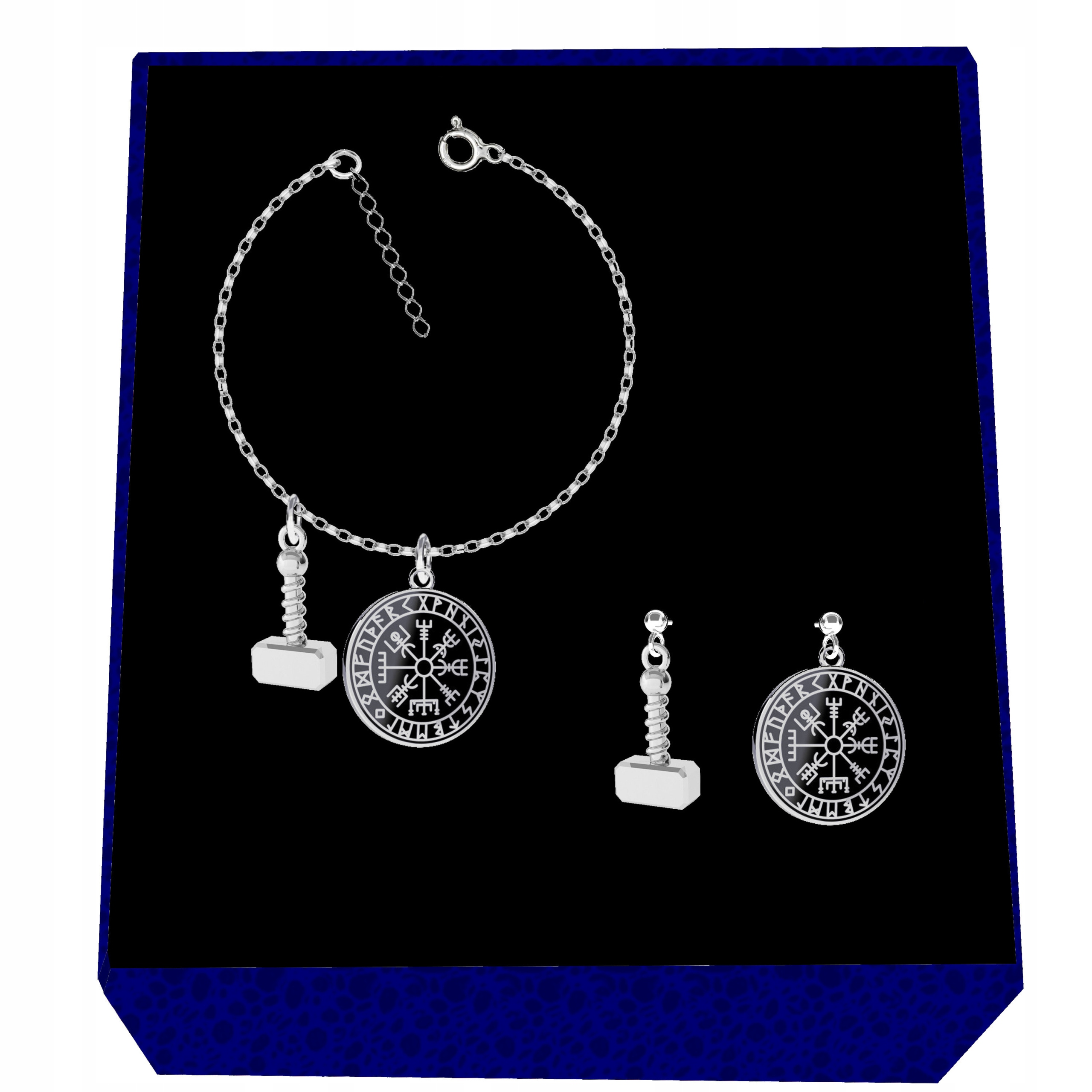 Kompas Vegvisir Kladivo Mjolnir Wiking Stříbrný komplet rolo oval stříbro 925