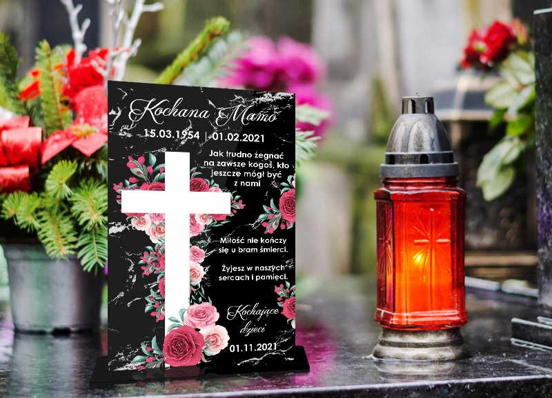 STATUETKA NA GRÓB NAGROBEK DO ZNICZA DEDYKACJA Materiał szkło akrylowe