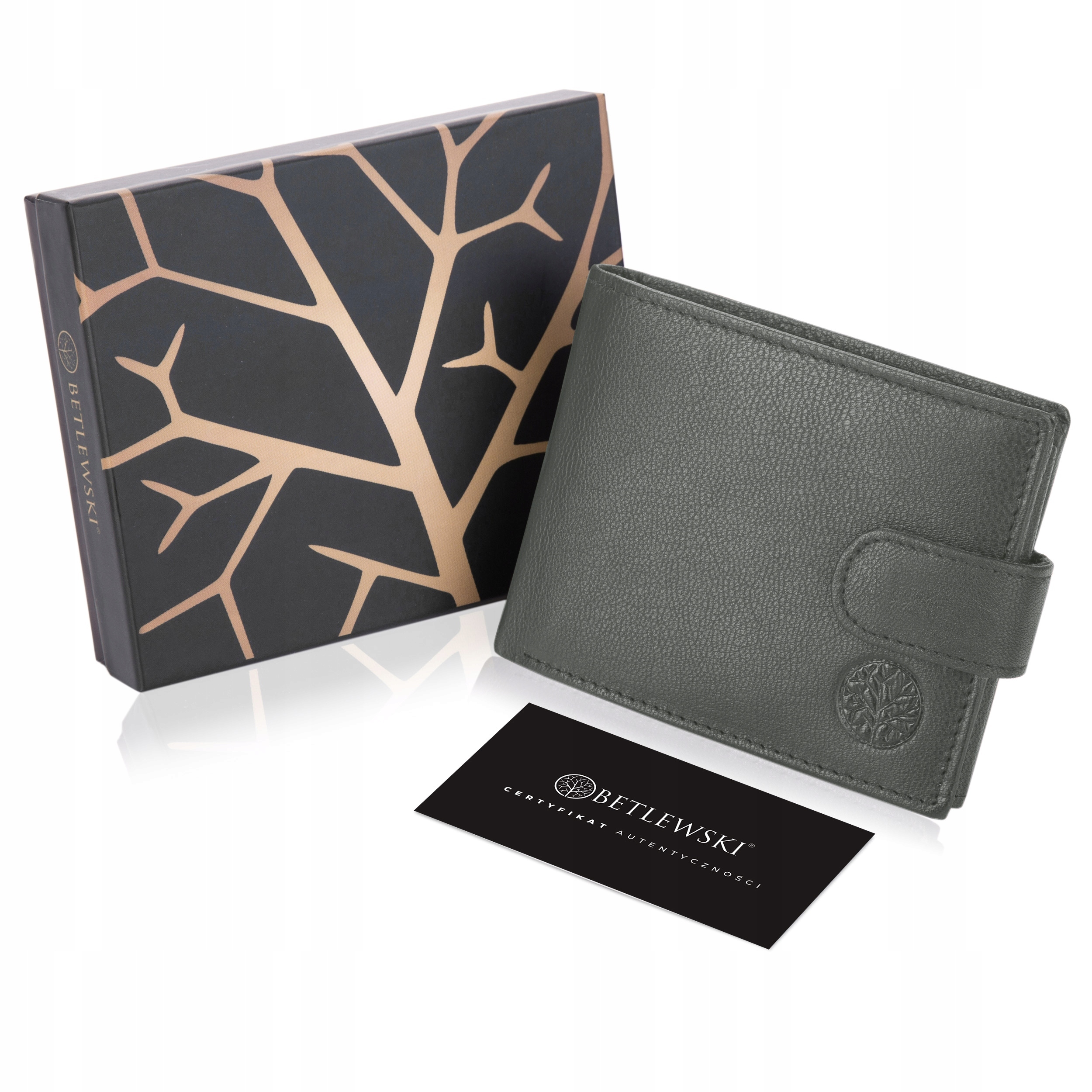 Betlewski Pánská kožená peněženka jako Dárek Šedá Rfid Krabička Logo