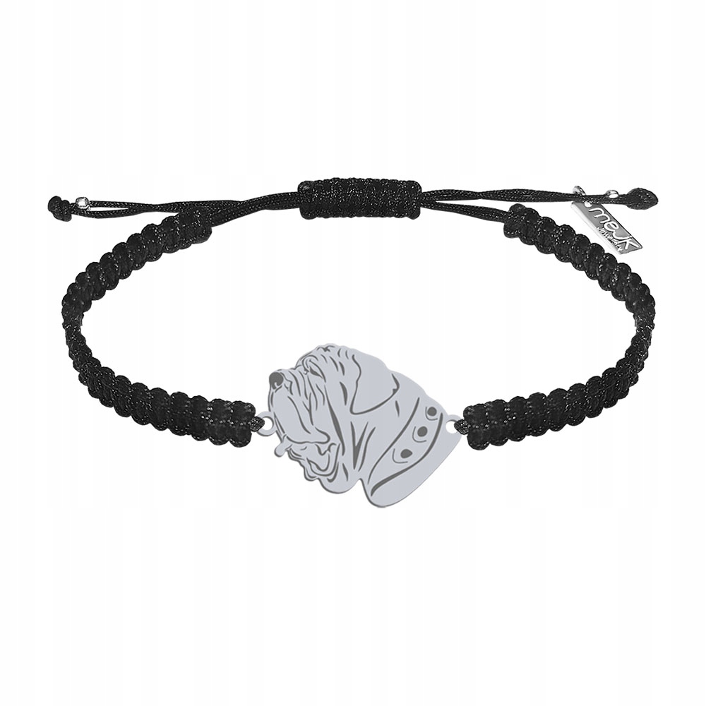 Stříbrný náramek s psem Neapolský mastif 925 Makramé Dárek Gravírování