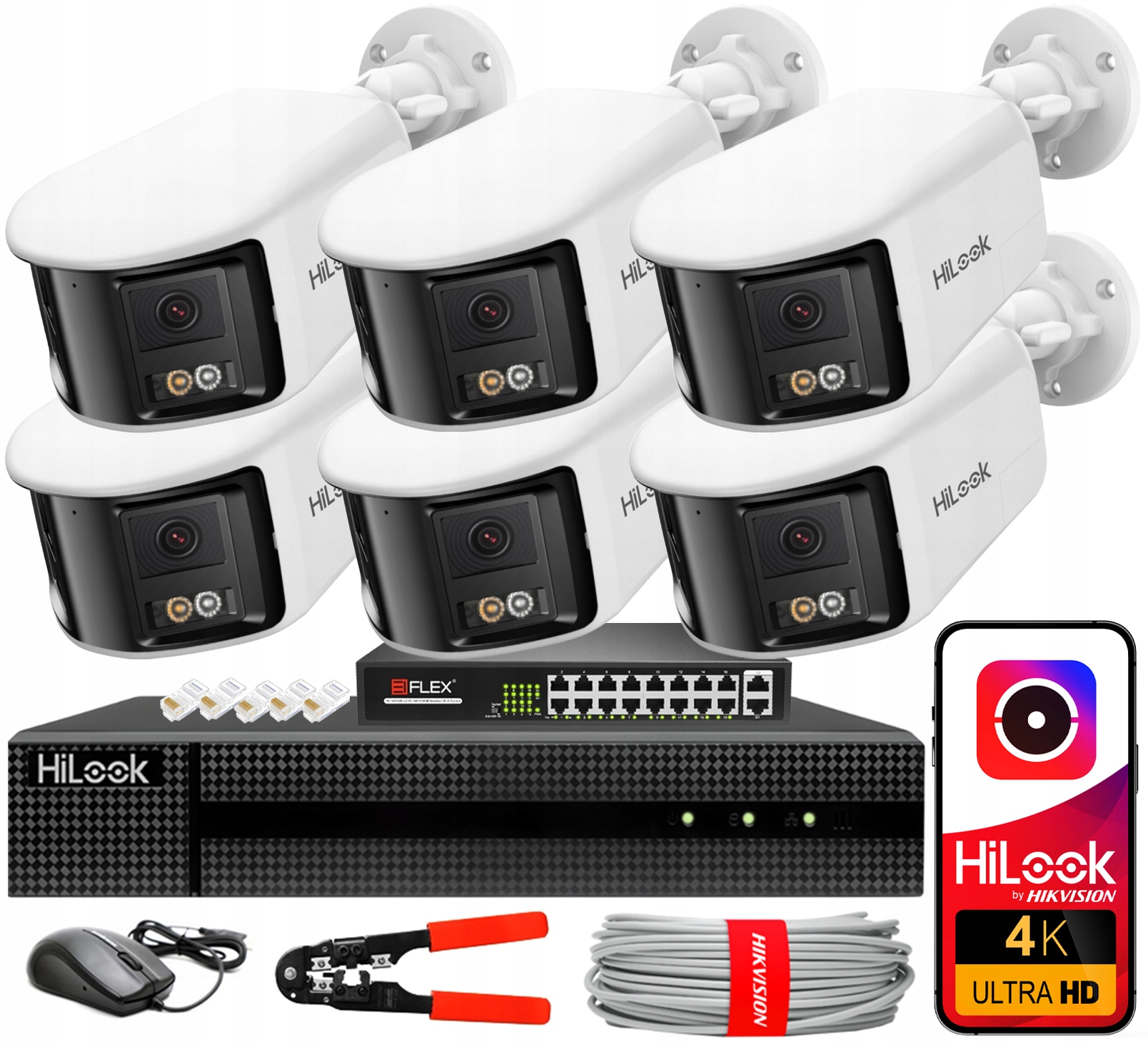 Sada na monitorovanie Ip 6 kamier 8MPX IPC-B480HAD-LUF/SL Panoramatické PoE