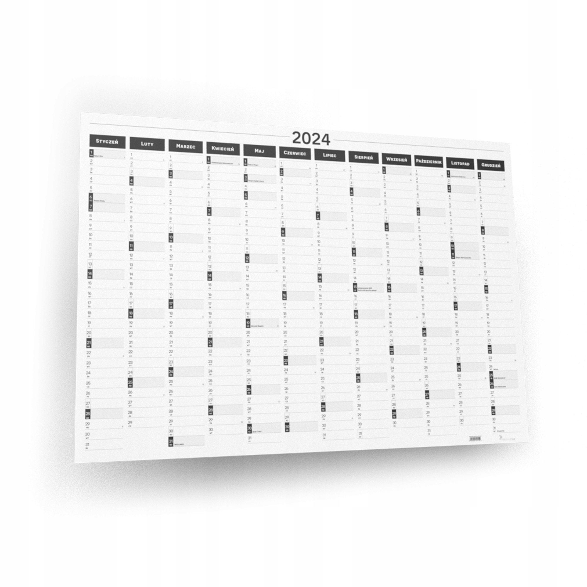 PLANER KALENDARZ 2024 SUCHOŚCIERALNY B&W A2