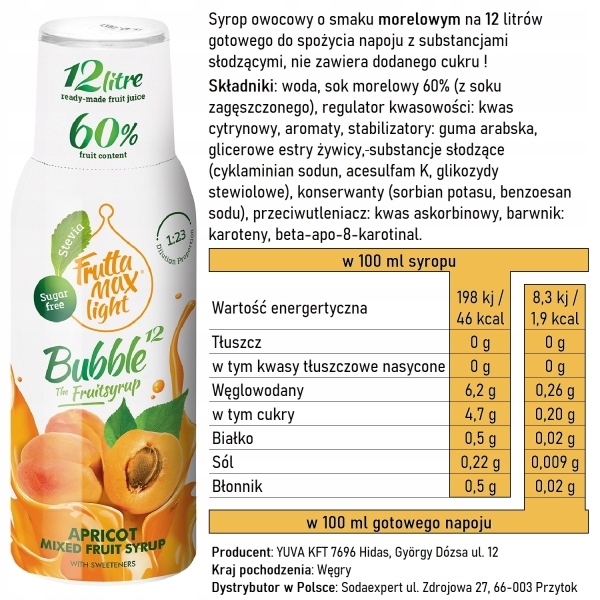 FruttaMax LIGHT SYROP KONCENTRAT DO NAPOI GAZOWANYCH SMAK MORELA NA 12l Kod producenta 5998571760162