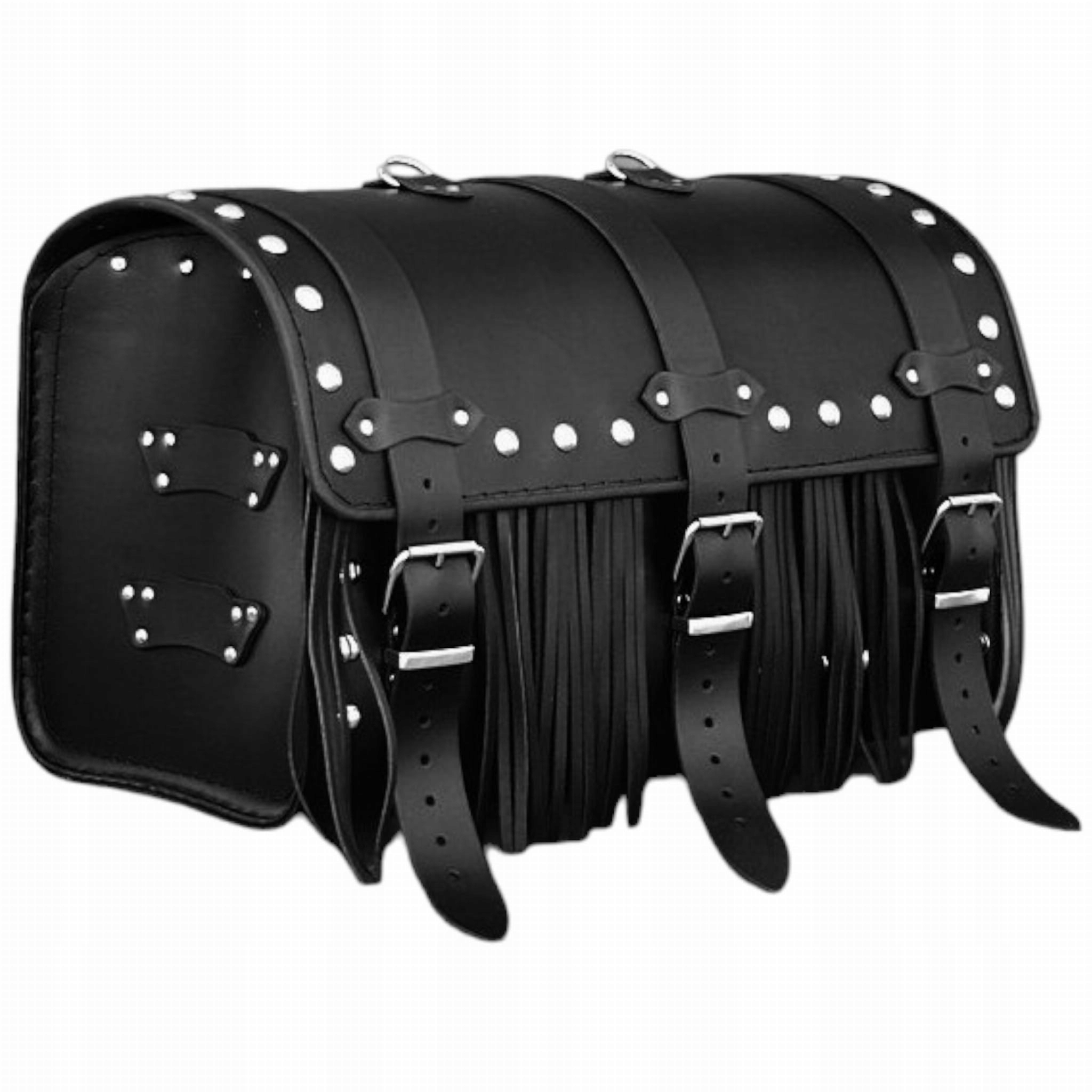 Kožený motocyklový kufr černý 35 litrů 1 helma s třásněmi