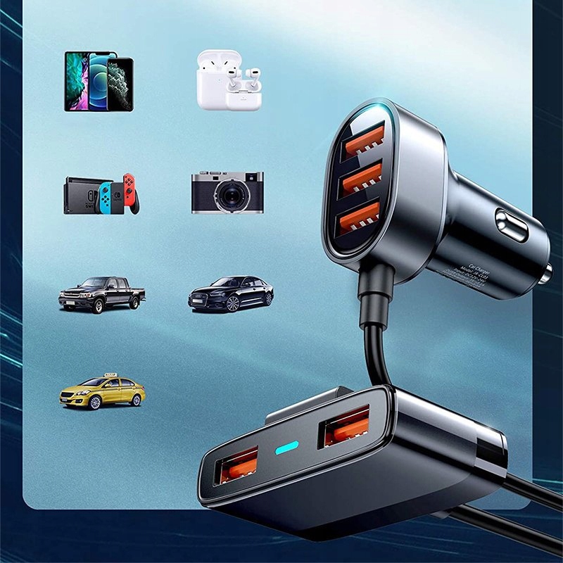 JOYROOM SZYBKA ŁADOWARKA SAMOCHODOWA Z PRZEDŁUŻACZEM 5x USB 6,2 A Złącza USB