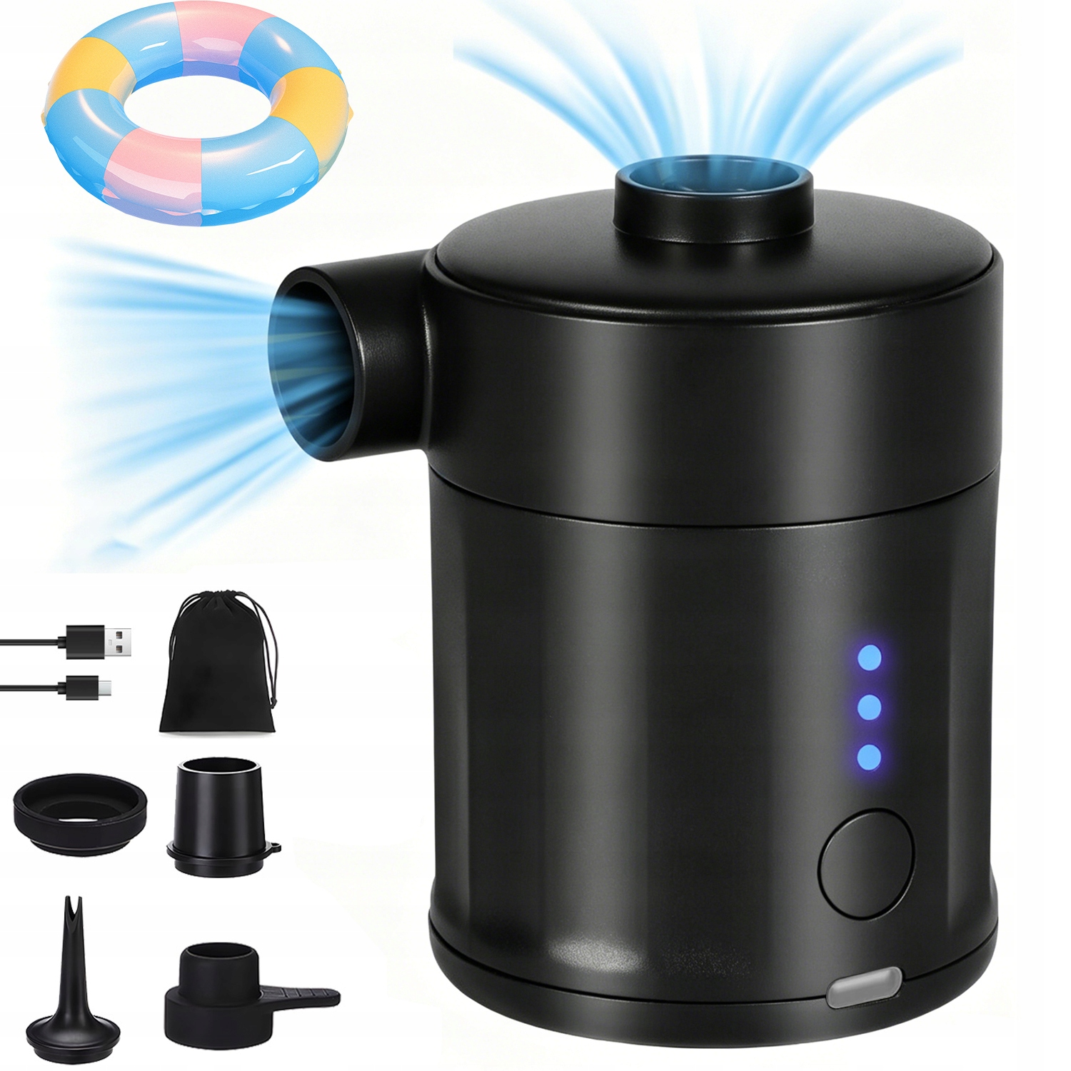 Pompka Elektryczna 450L/MIN 4000MAH 4 Dysze Materace Nadmuchiwane