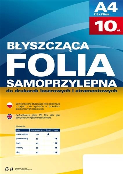 

Folia do drukarek atramentowych przezroczysta A4