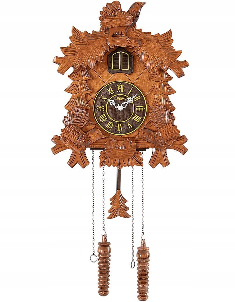 Hnedý Zdobený Nástenný Hodinový Stroj S Kukučkou A Kyvadlom Prim E07P.4594.50