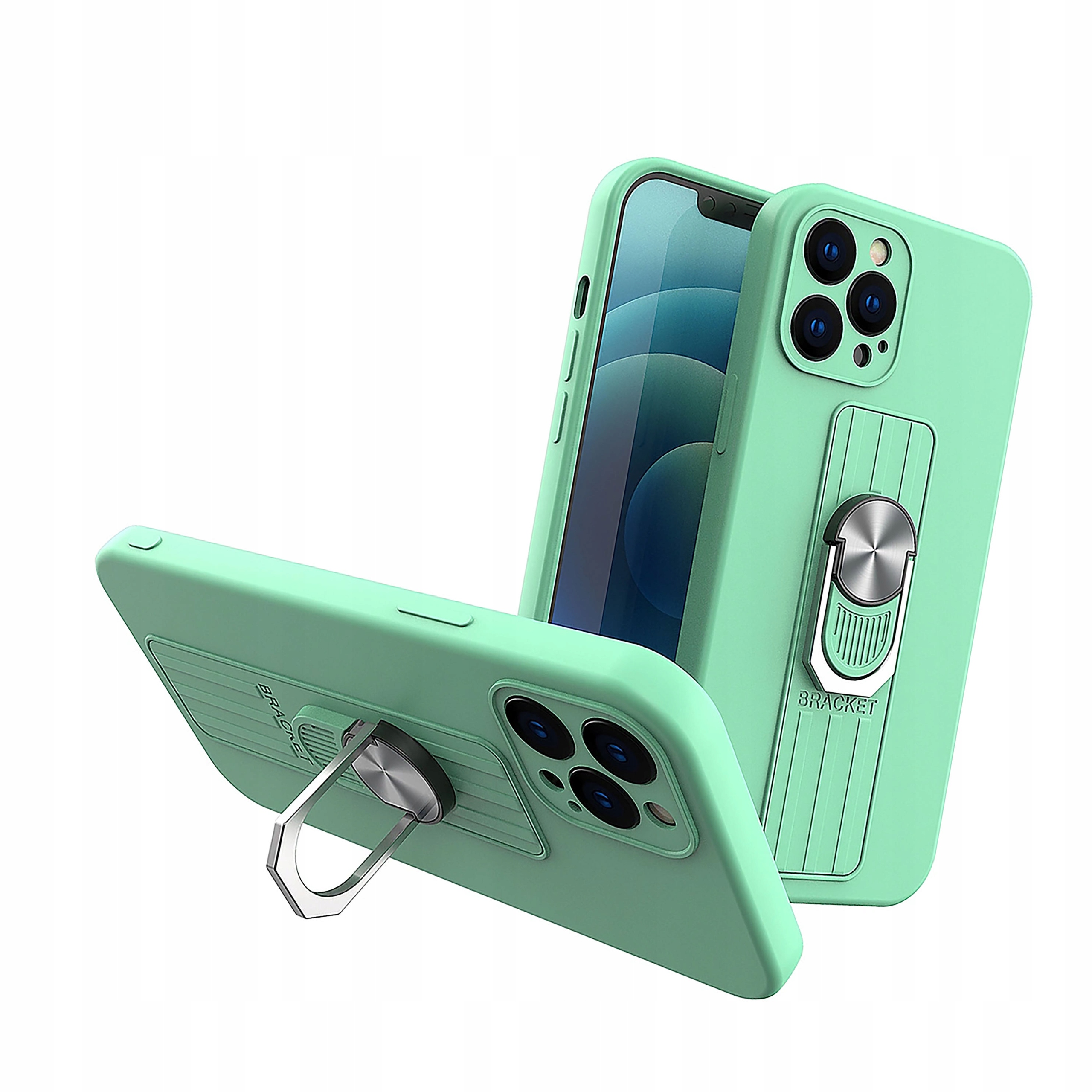 Ring Case silikonowe etui z uchwytem na palec do iPhone 12 Pro Max miętowy