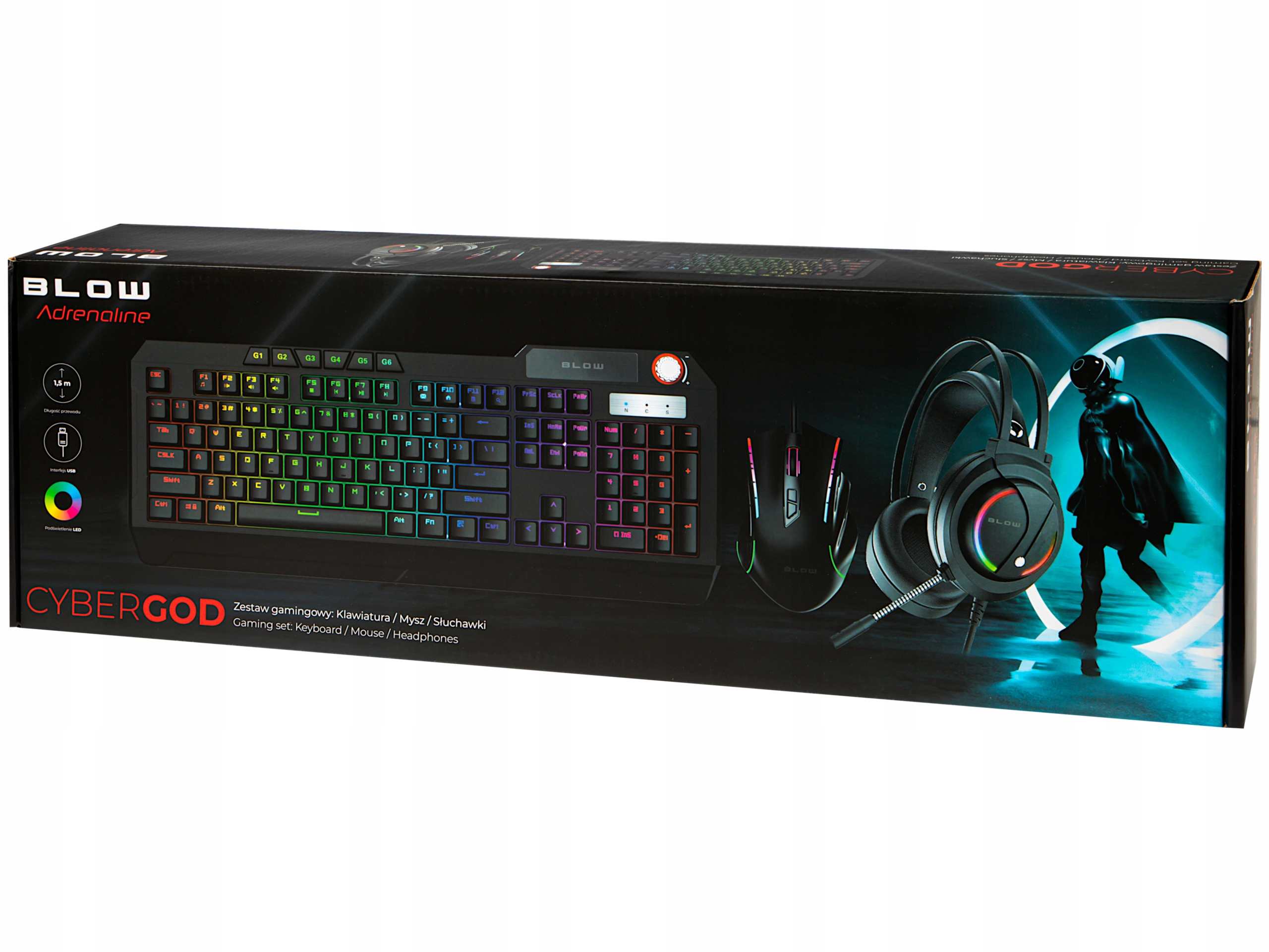 ZESTAW GAMINGOWY DLA GRACZY KLAWIATURA MYSZ MYSZKA SŁUCHAWKI RGB LED 4W1 Interfejs klawiatury USB