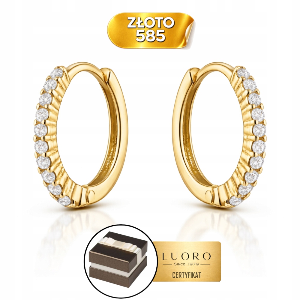 Náušnice Zlaté 585 14K Kroužky Se Zirkony Kreol Žluté 14 MM