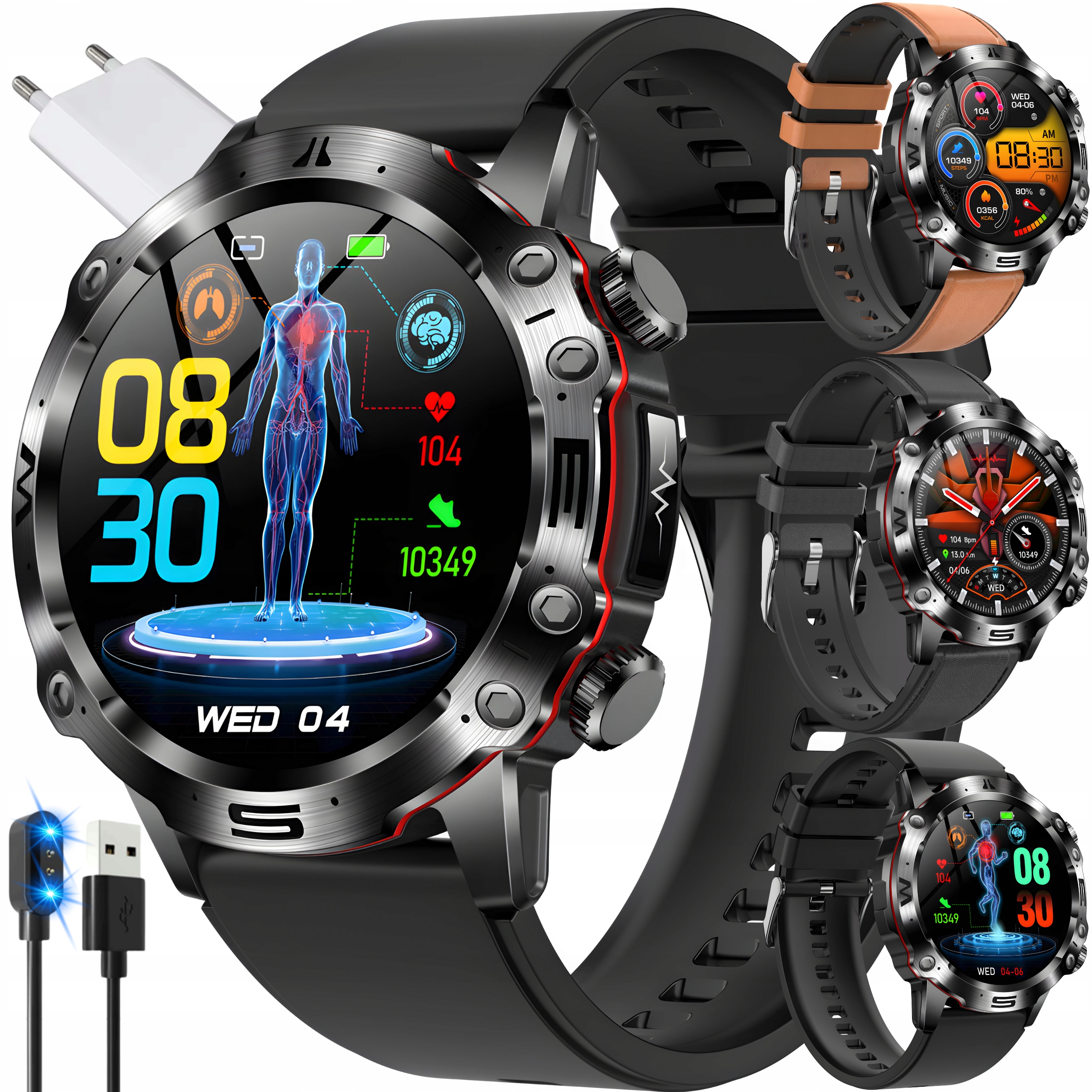 SMARTWATCH ZEGAREK MĘSKI KARDIOWATCH POMIAR CUKRU PPG HRV EKG MENU POLSKIE