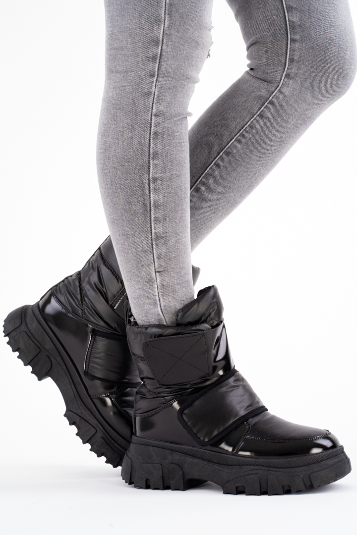 Czarne botki śniegowce damskie na rzepy 39 Kolor czarny