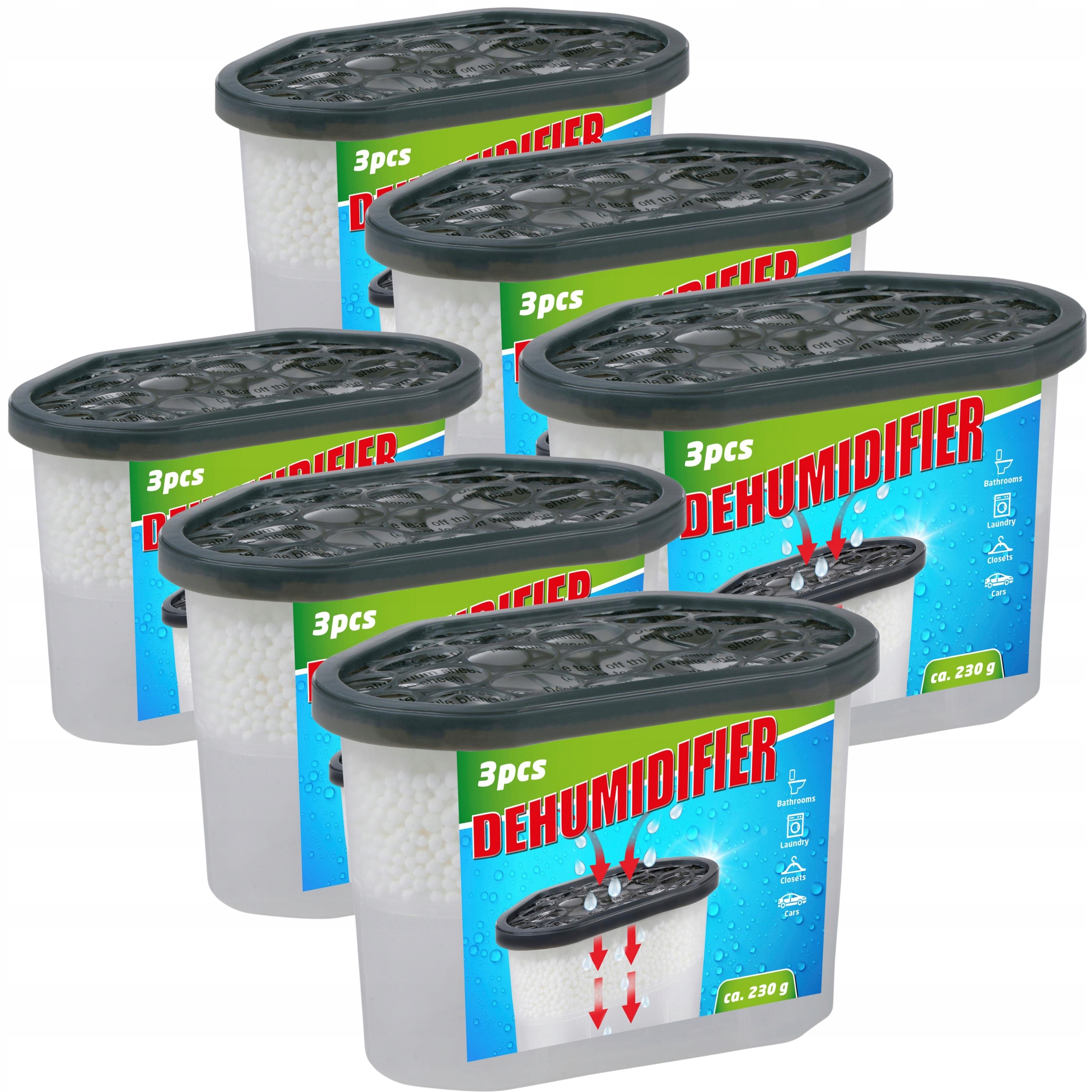 POCHŁANIACZ WILGOCI OSUSZACZ POWIETRZA x6 DO SZAFY POD PRYSZNIC 500ml/230g